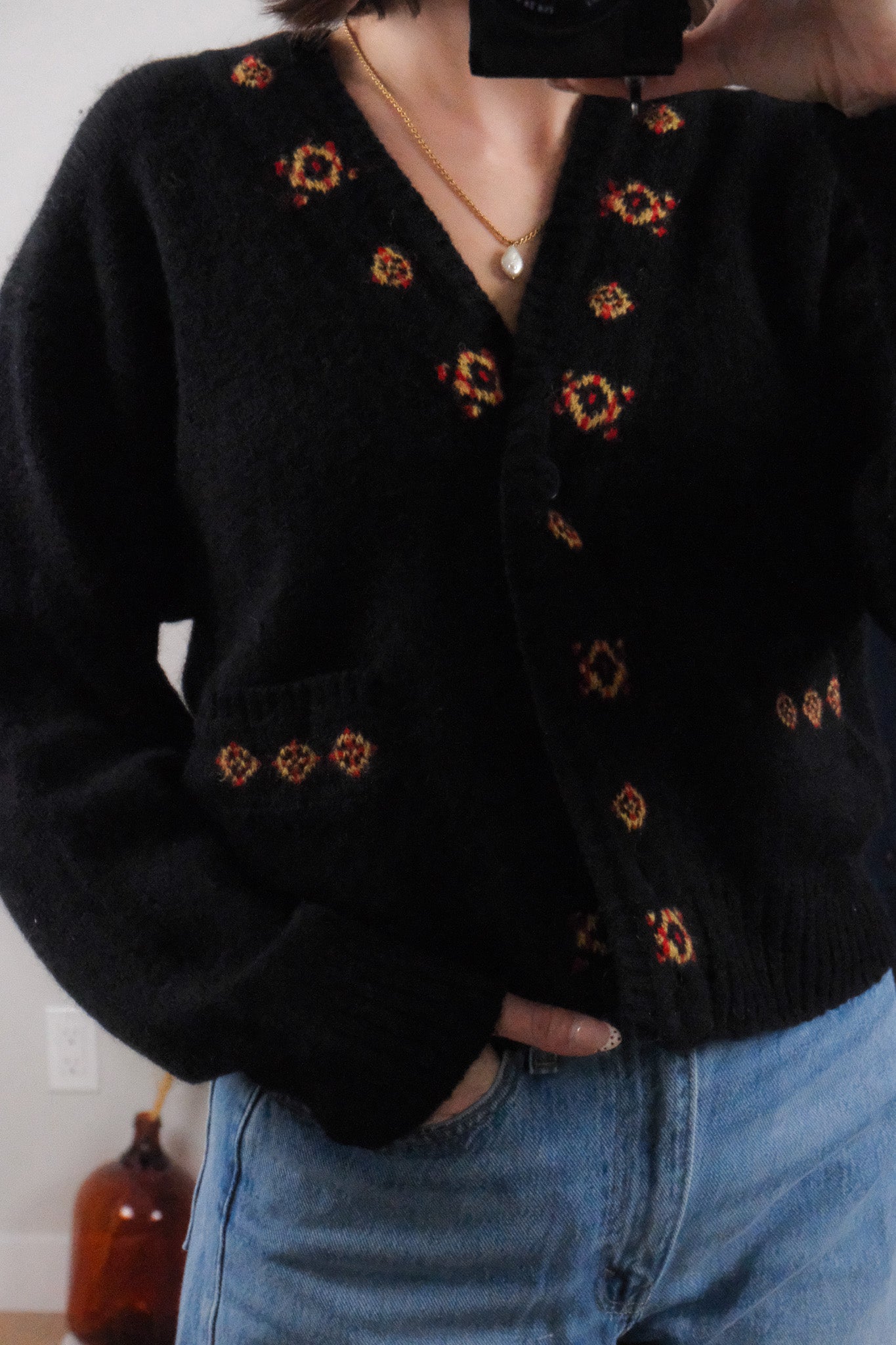 Vintage x Wool Patterned Cardigan (S)