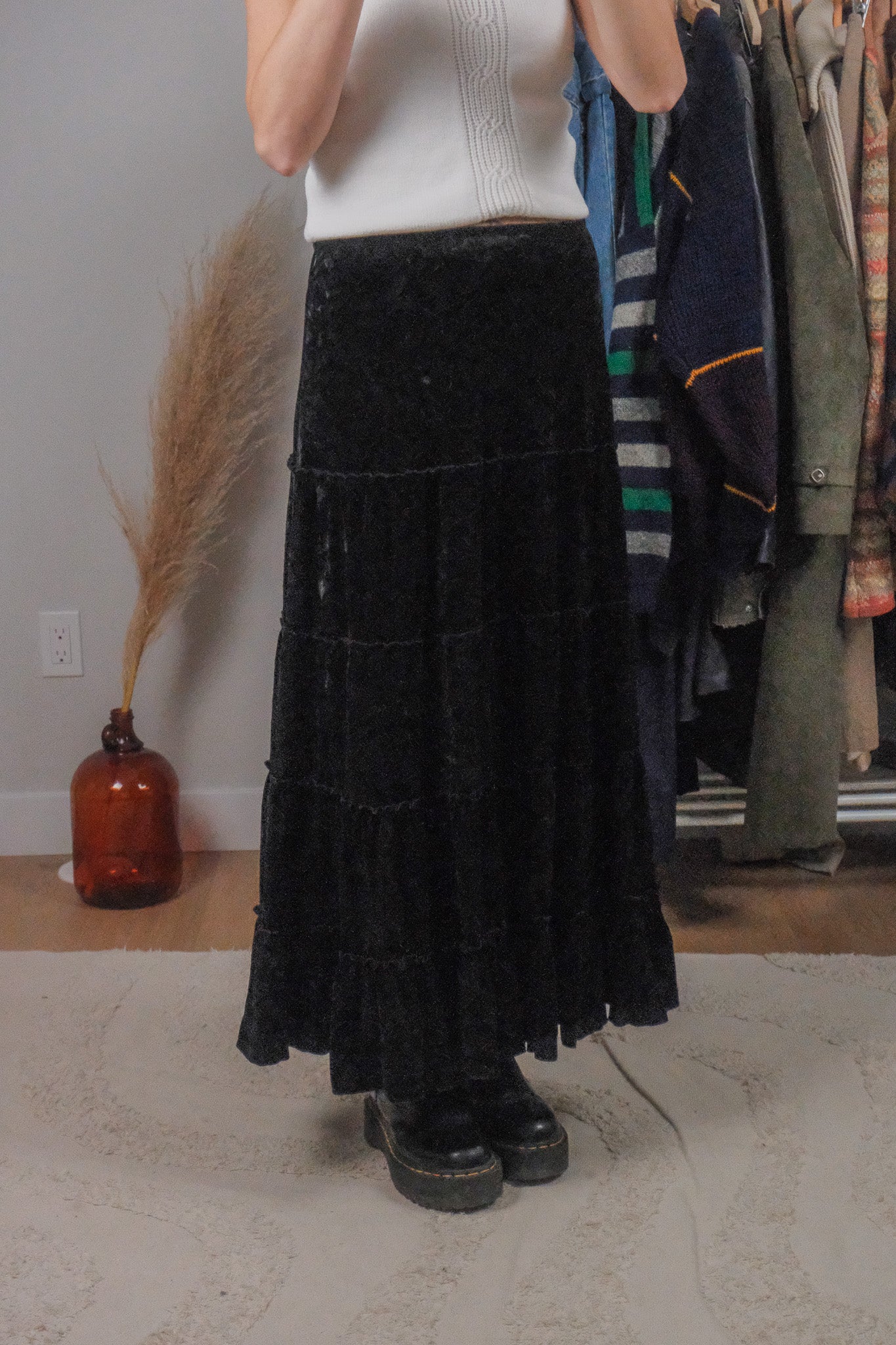 Vintage x Tiered Velvet Maxi Skirt (6/8)