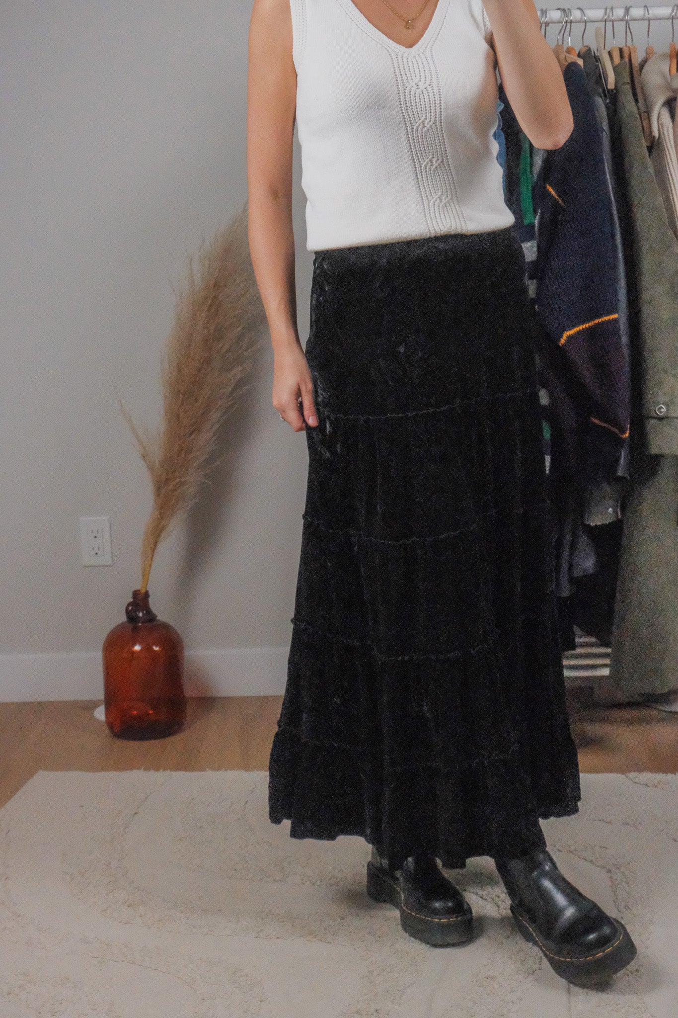 Vintage x Tiered Velvet Maxi Skirt (6/8)