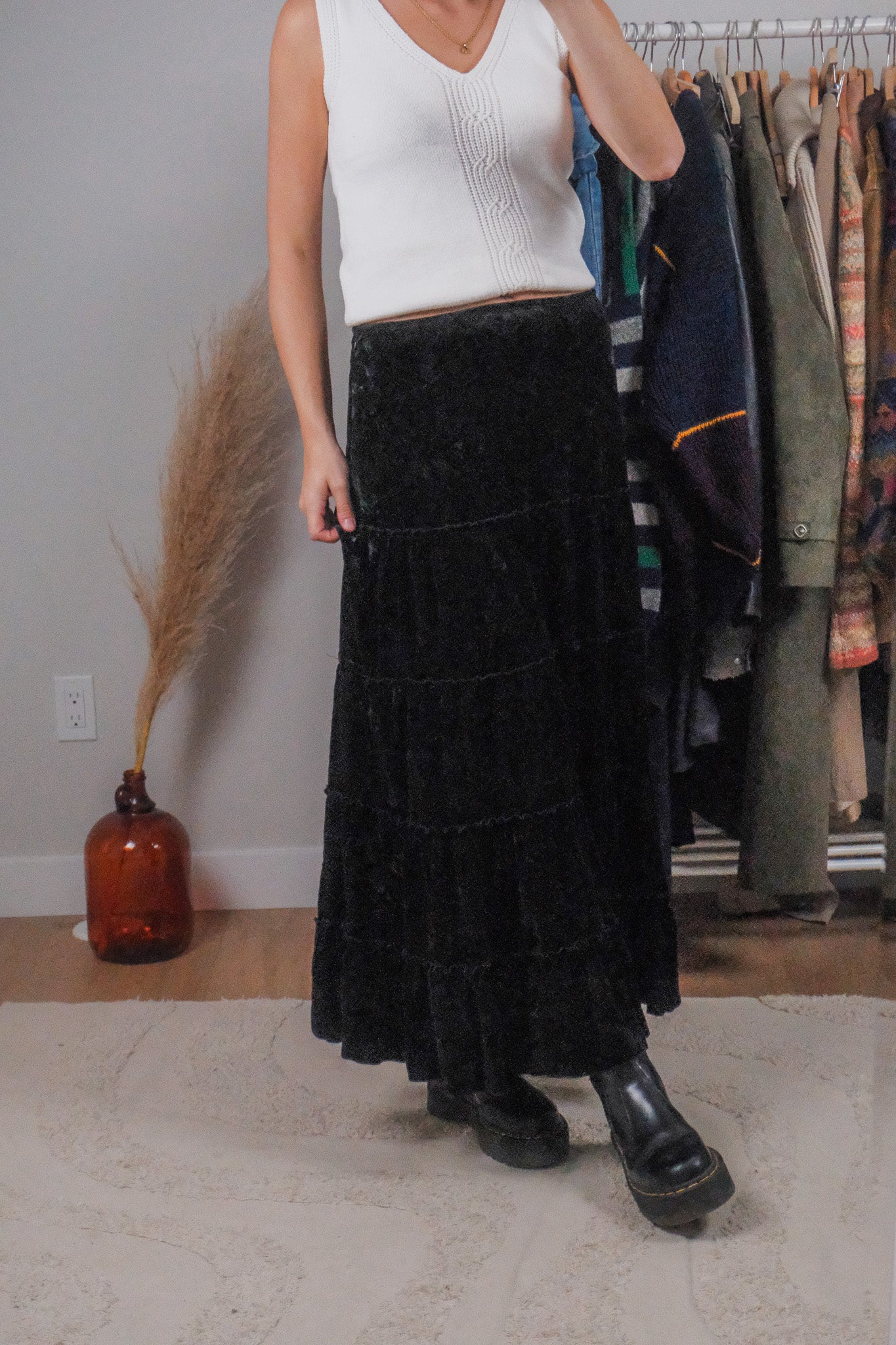 Vintage x Tiered Velvet Maxi Skirt (6/8)