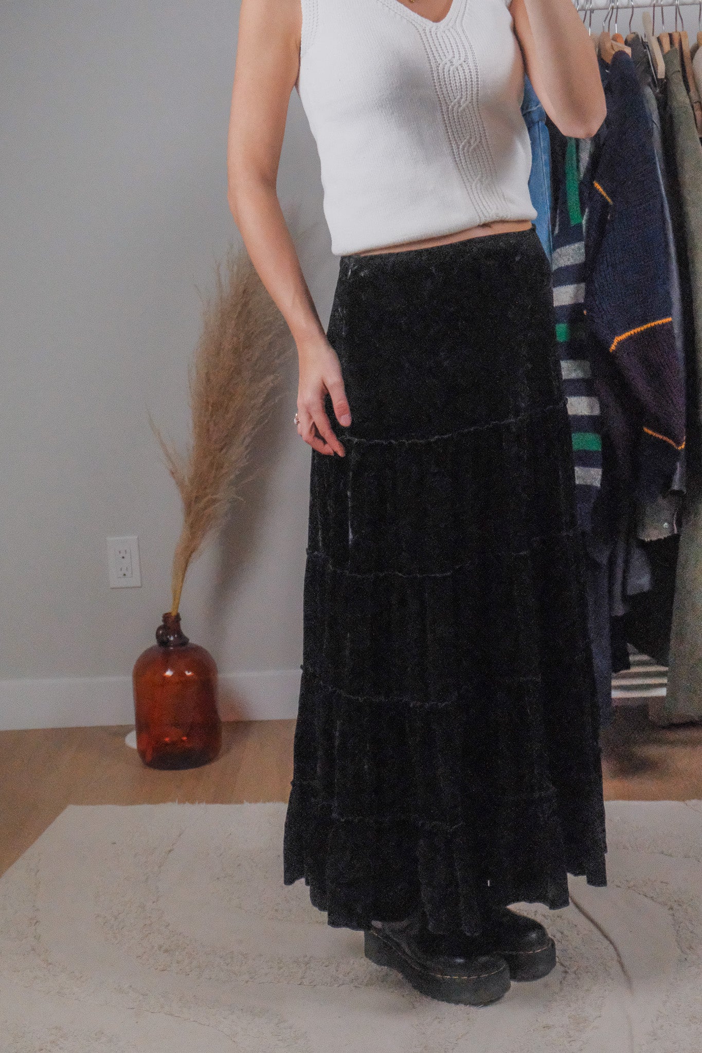 Vintage x Tiered Velvet Maxi Skirt (6/8)