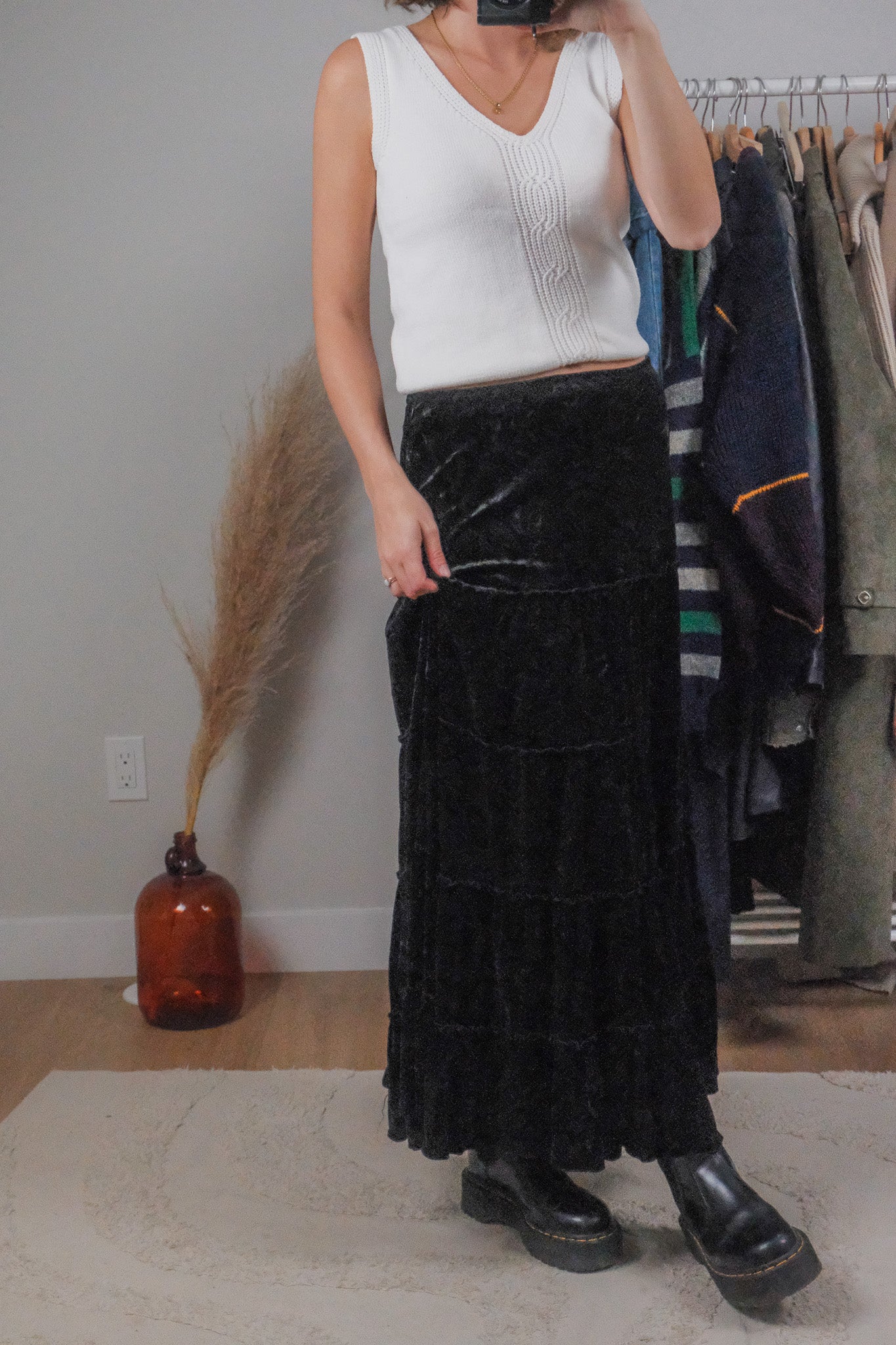 Vintage x Tiered Velvet Maxi Skirt (6/8)