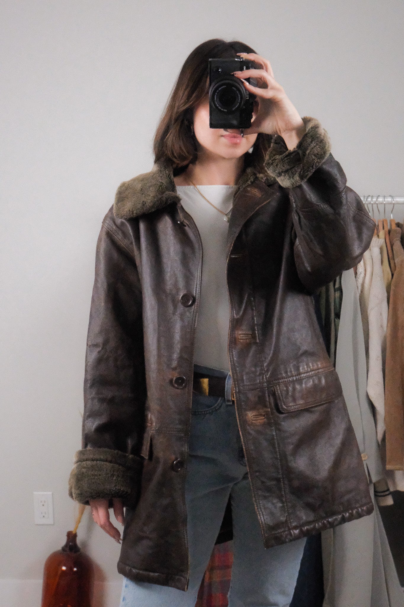 Vintage x Genuine Leather & Faux Fur Jacket (M)