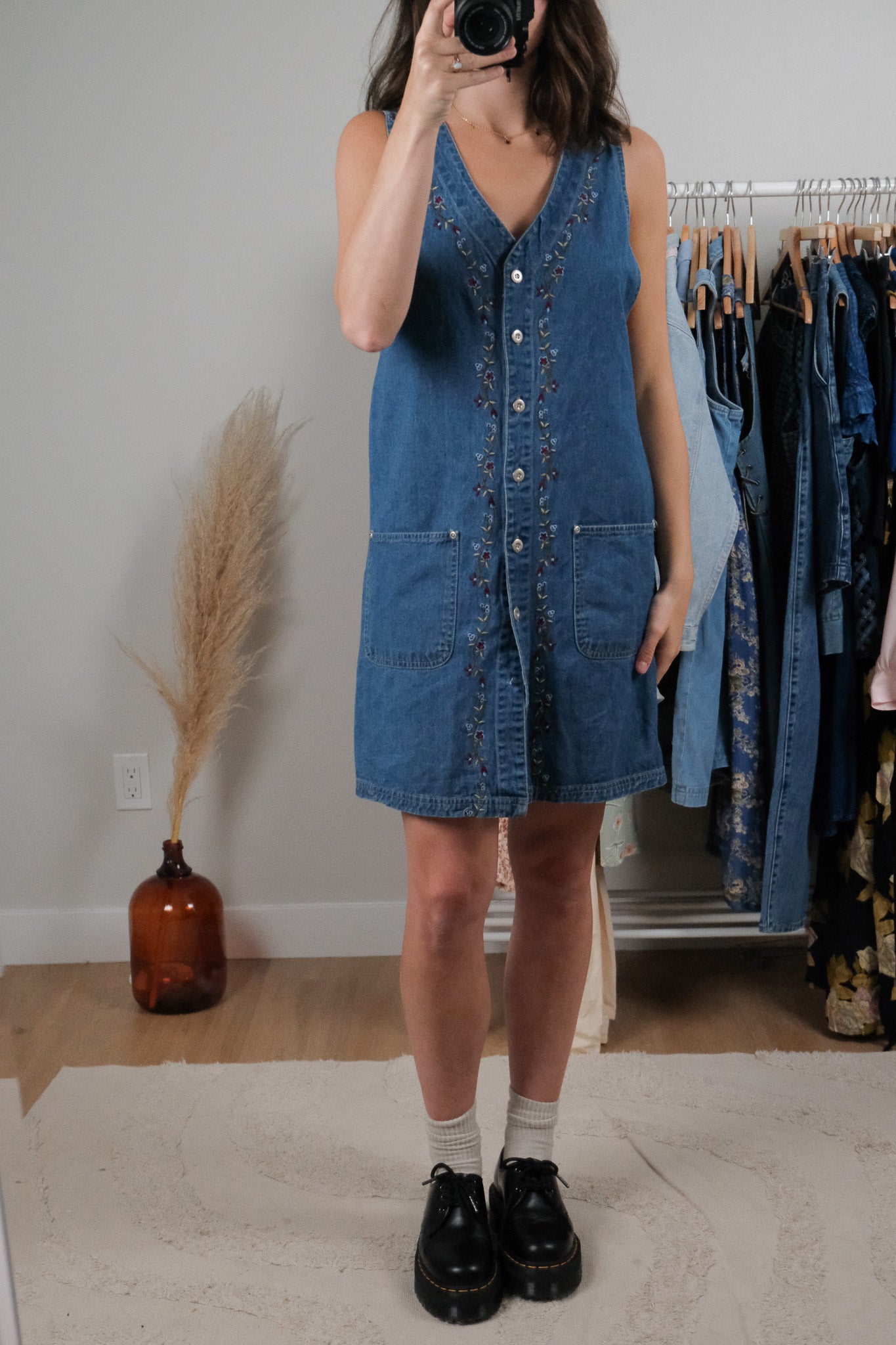 Vintage x Cotton Embroidered Denim Dress (6)