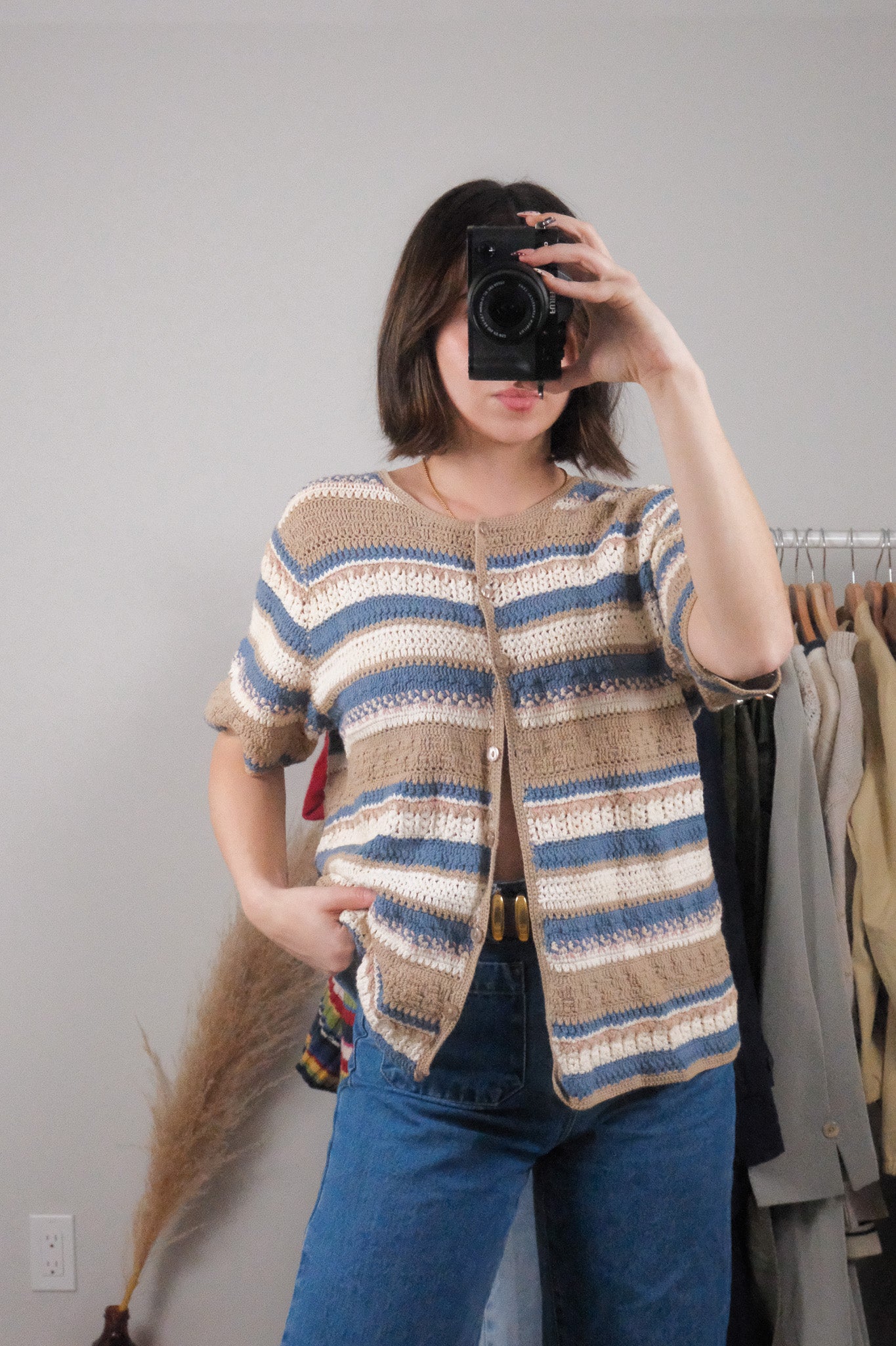 Vintage x Cotton Crochet Short-Sleeve Knit (XL)