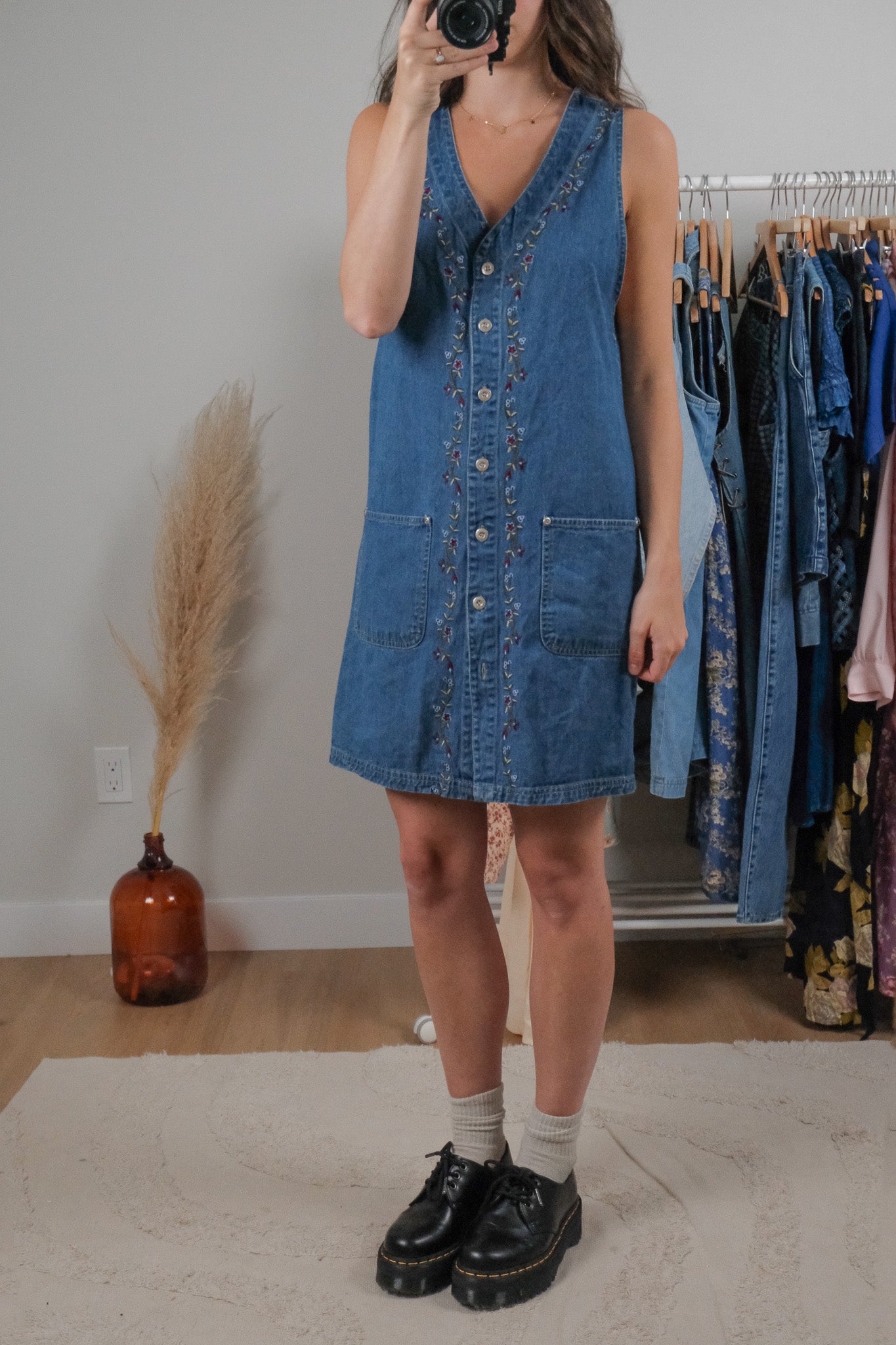 Vintage x Cotton Embroidered Denim Dress (6)