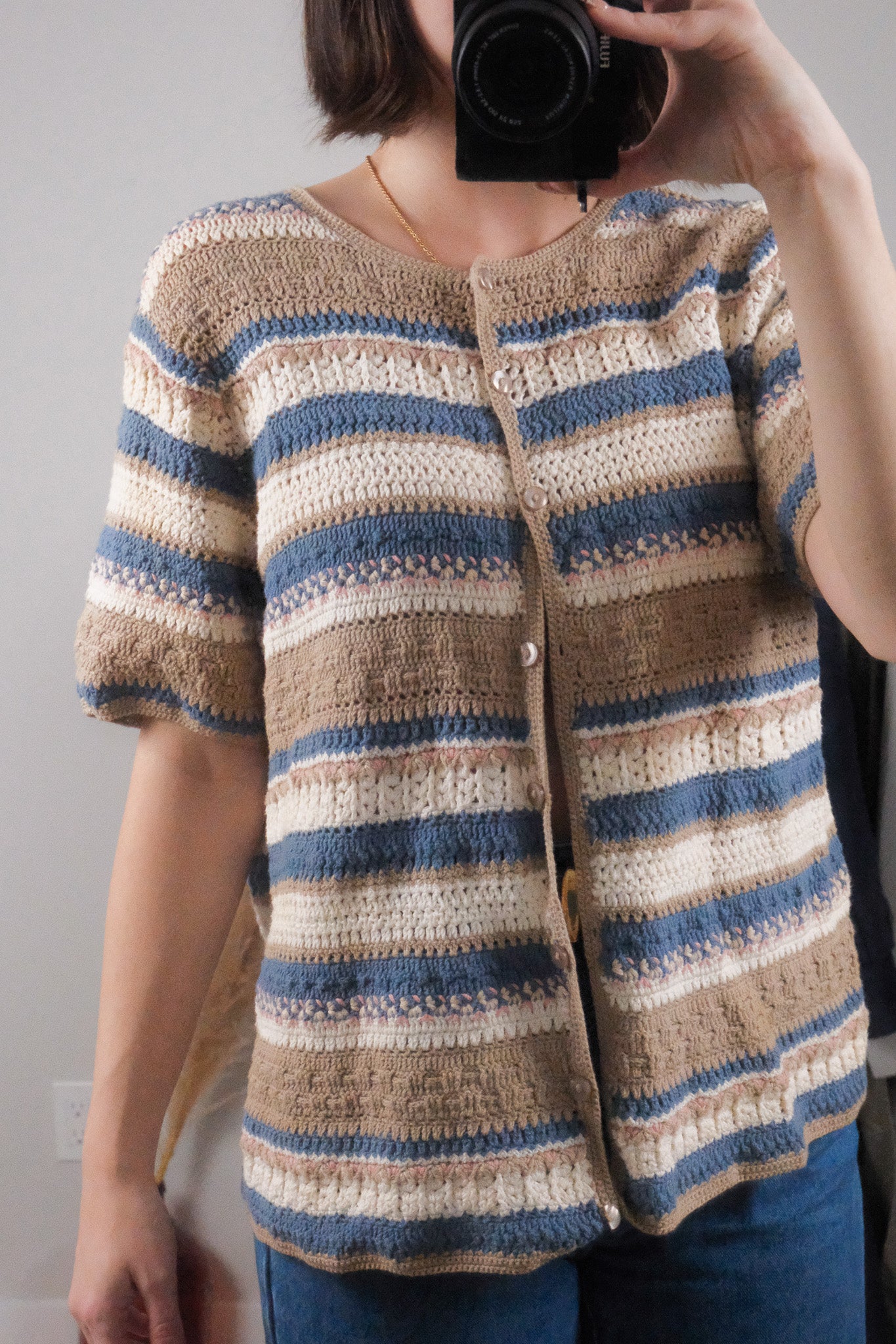 Vintage x Cotton Crochet Short-Sleeve Knit (XL)