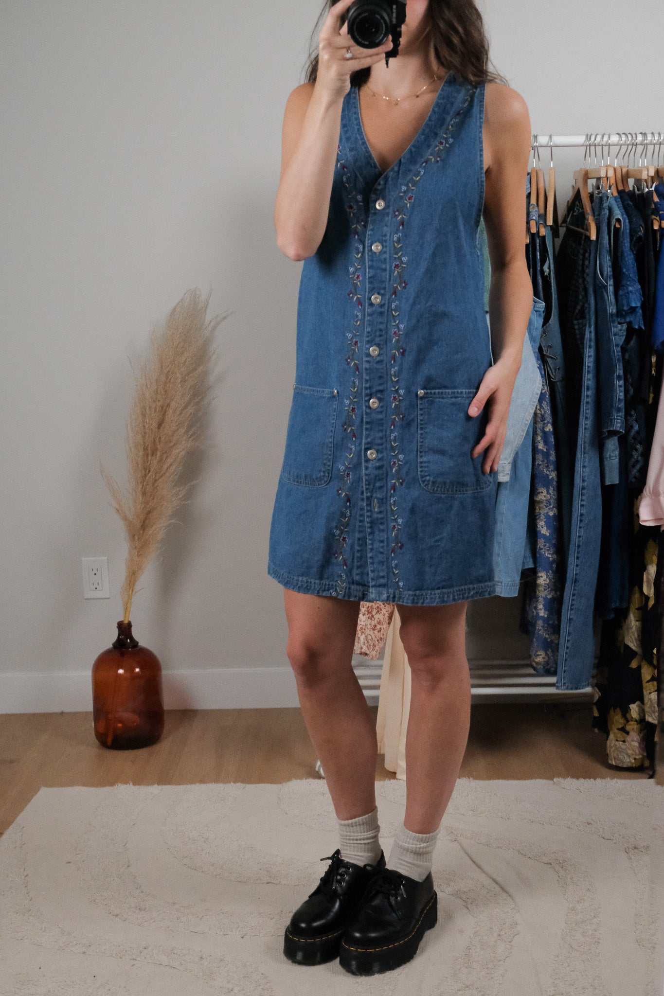 Vintage x Cotton Embroidered Denim Dress (6)