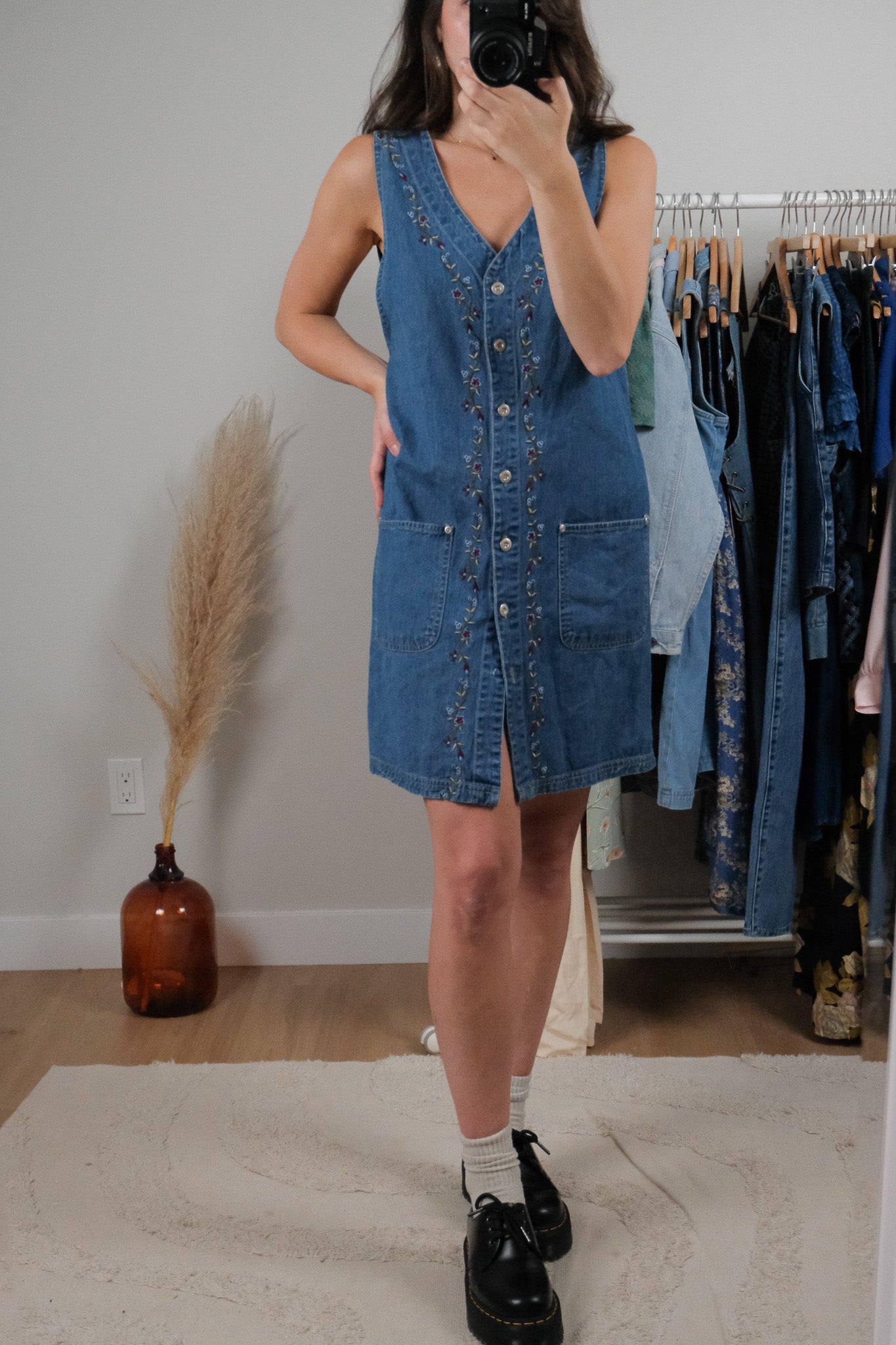 Vintage x Cotton Embroidered Denim Dress (6)