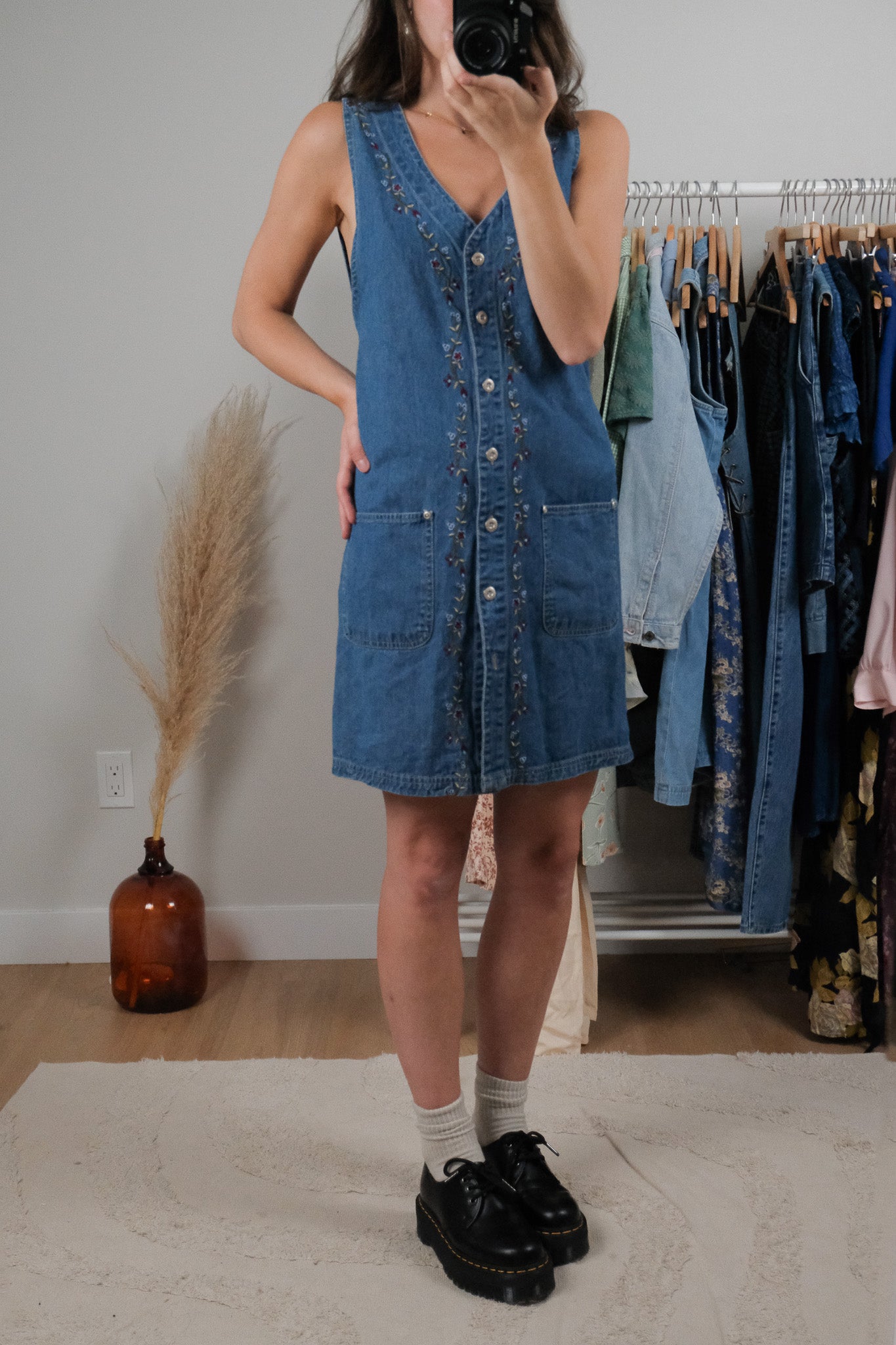 Vintage x Cotton Embroidered Denim Dress (6)