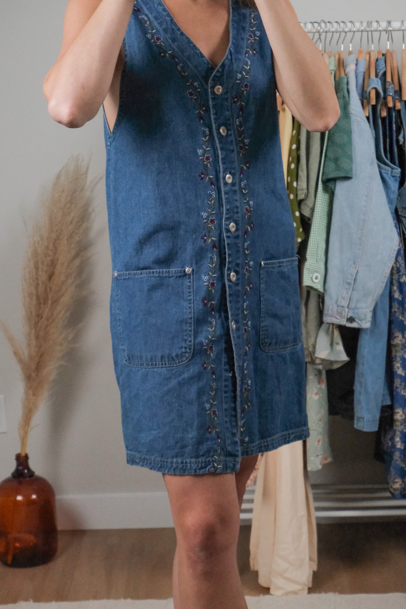 Vintage x Cotton Embroidered Denim Dress (6)