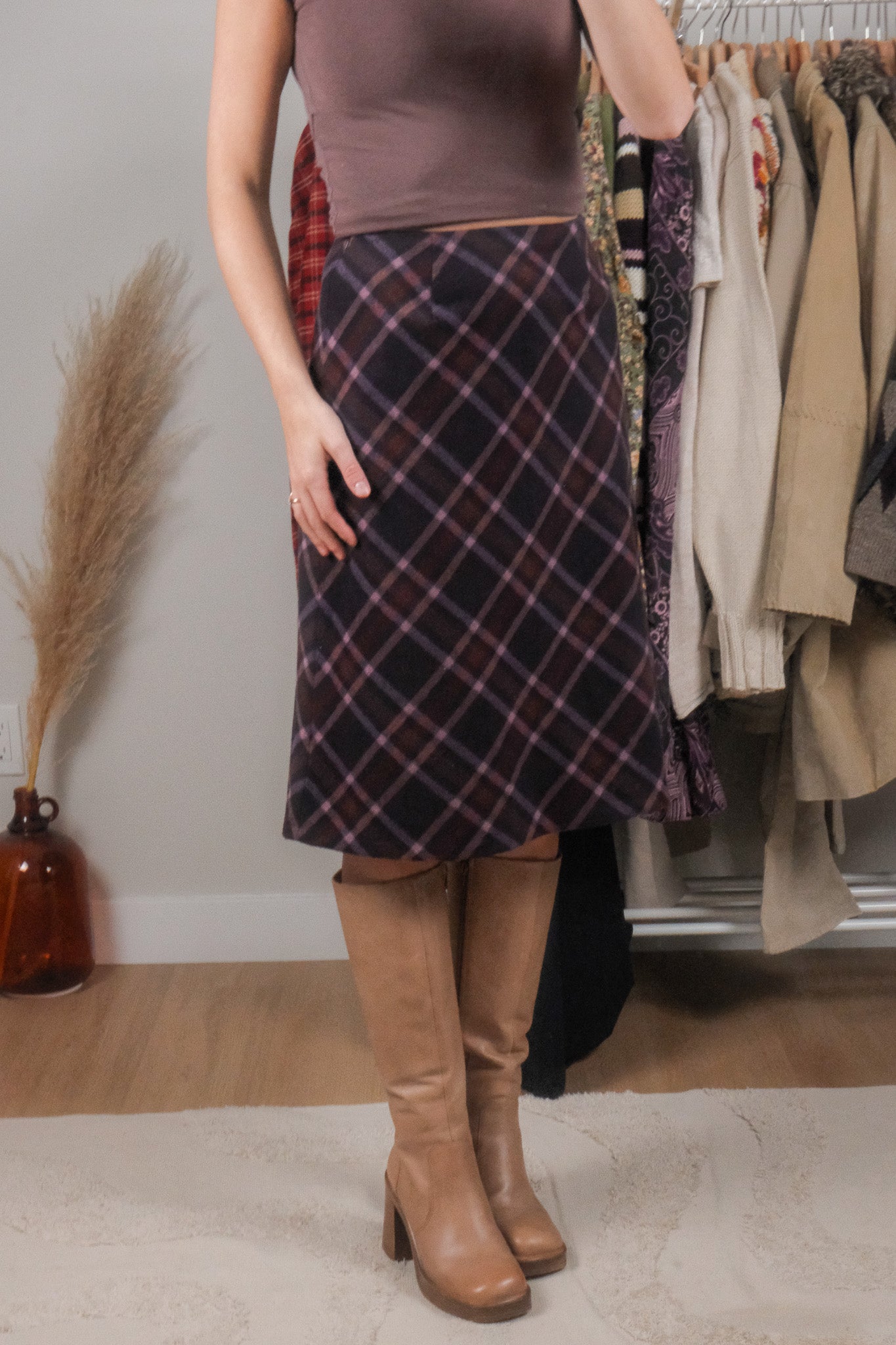 Vintage x Wool Blend Plaid Midi Skirt (2)