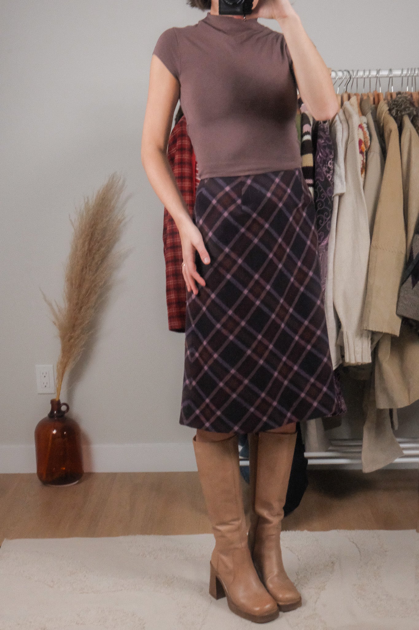 Vintage x Wool Blend Plaid Midi Skirt (2)