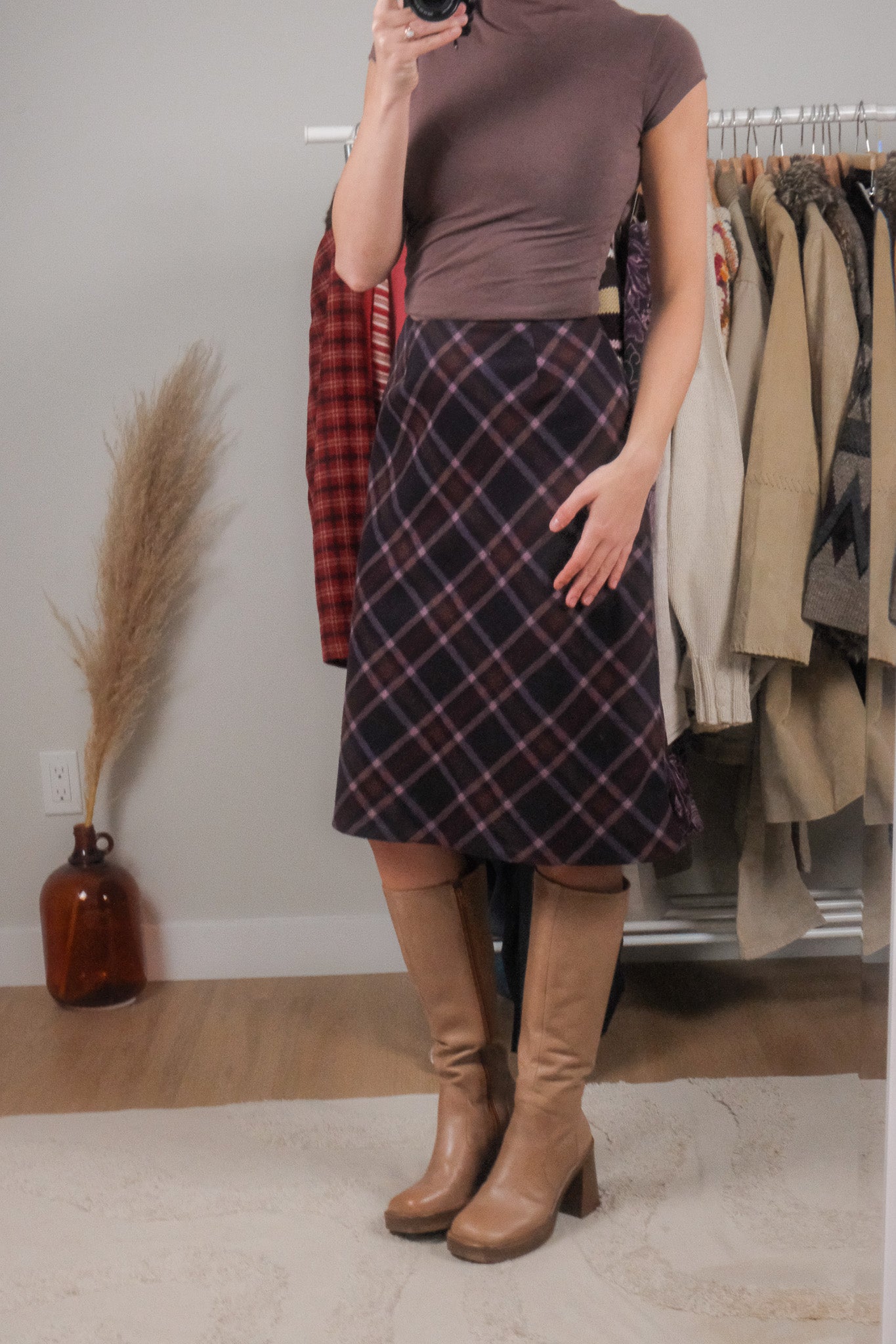 Vintage x Wool Blend Plaid Midi Skirt (2)