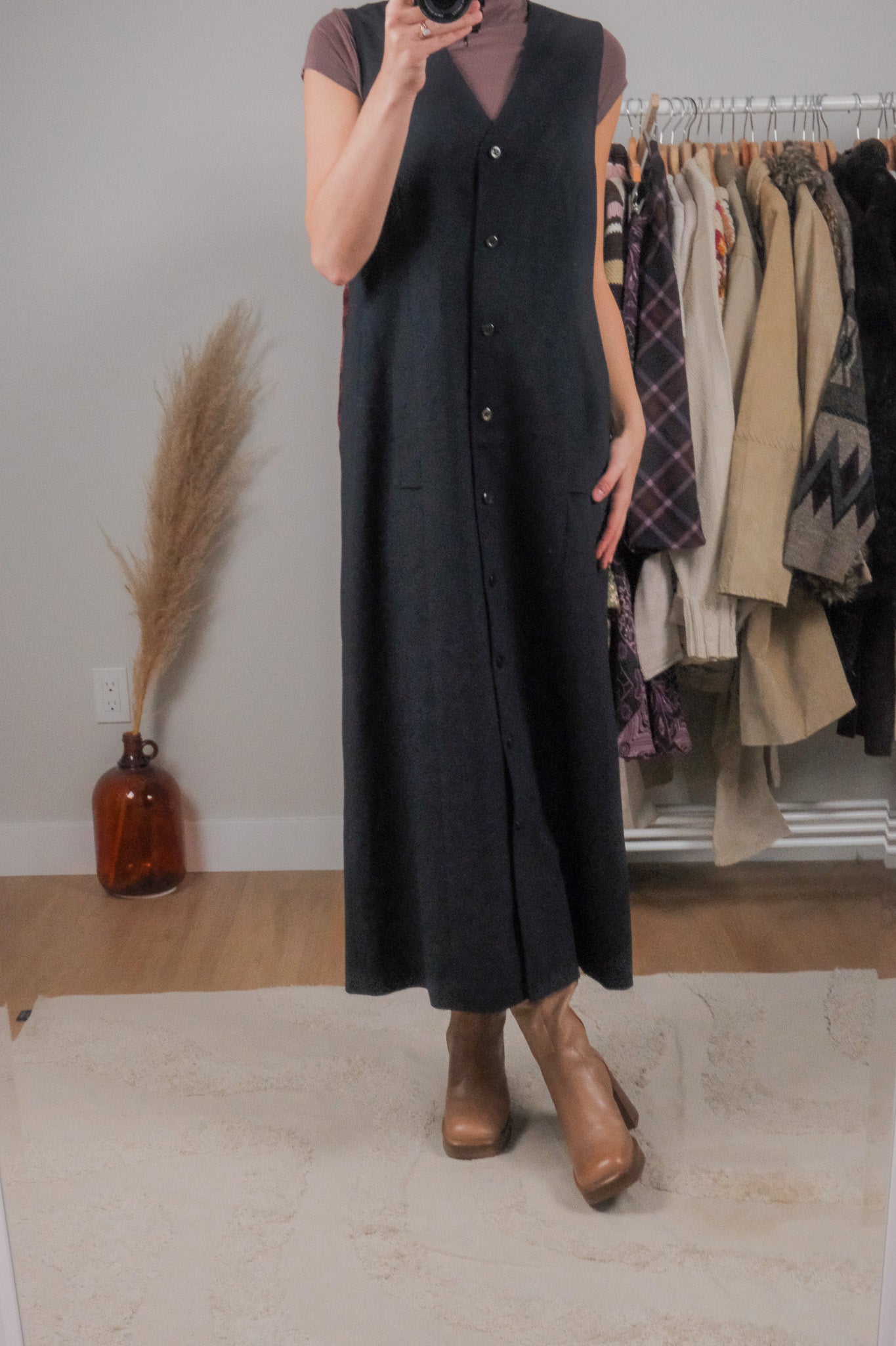 Vintage x Wool Blend Button Maxi Dress (6/8)