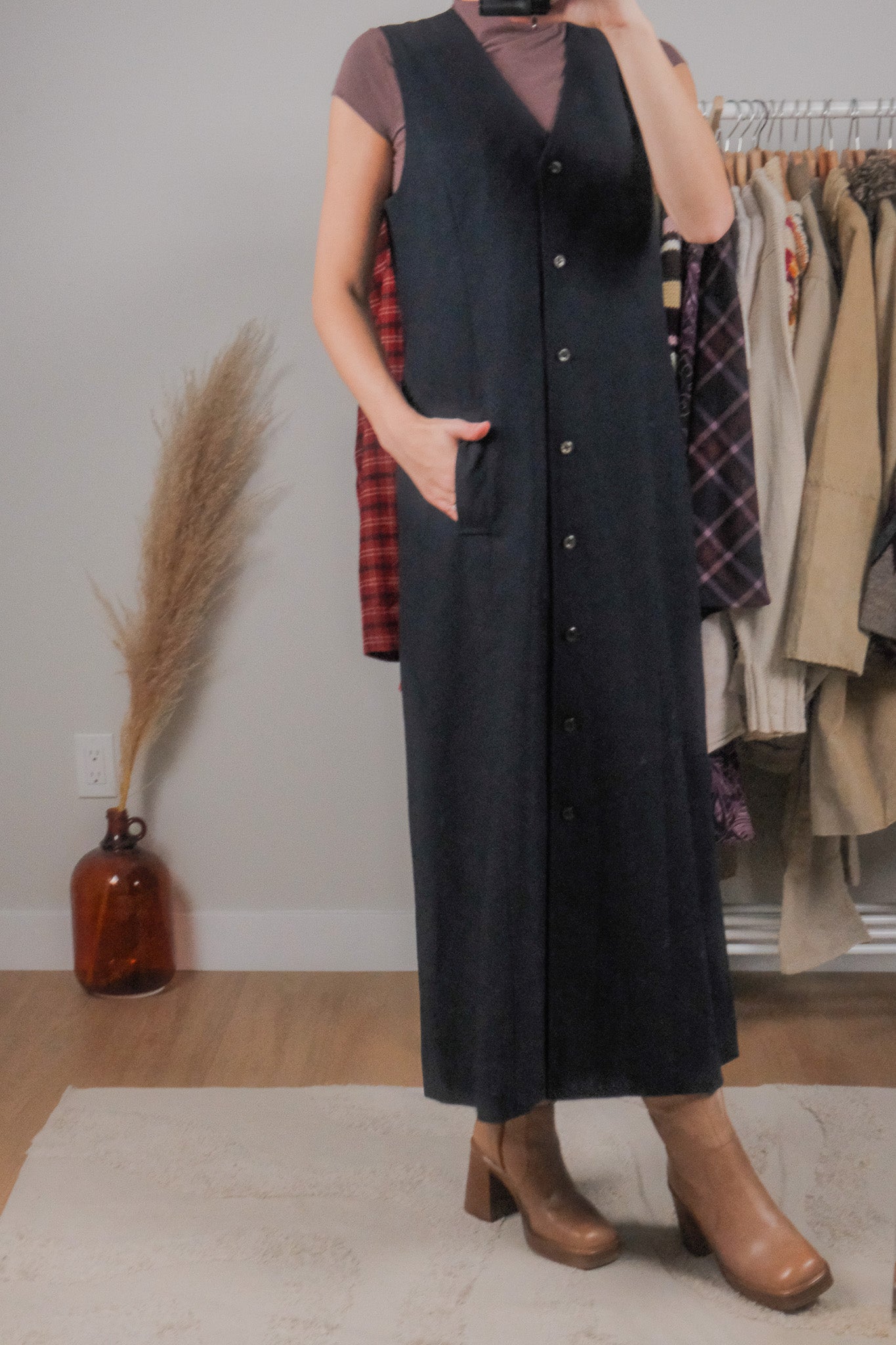 Vintage x Wool Blend Button Maxi Dress (6/8)