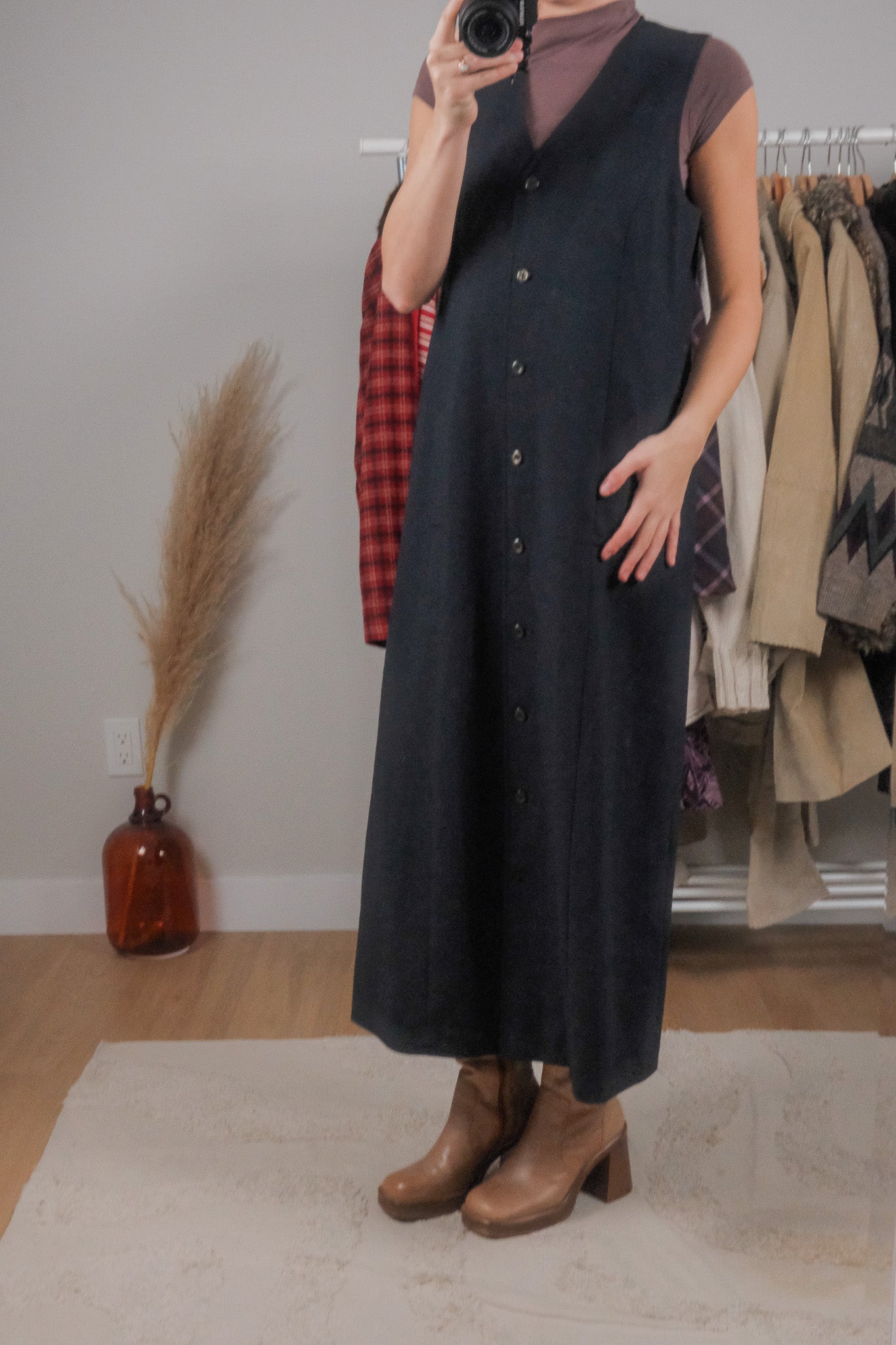 Vintage x Wool Blend Button Maxi Dress (6/8)