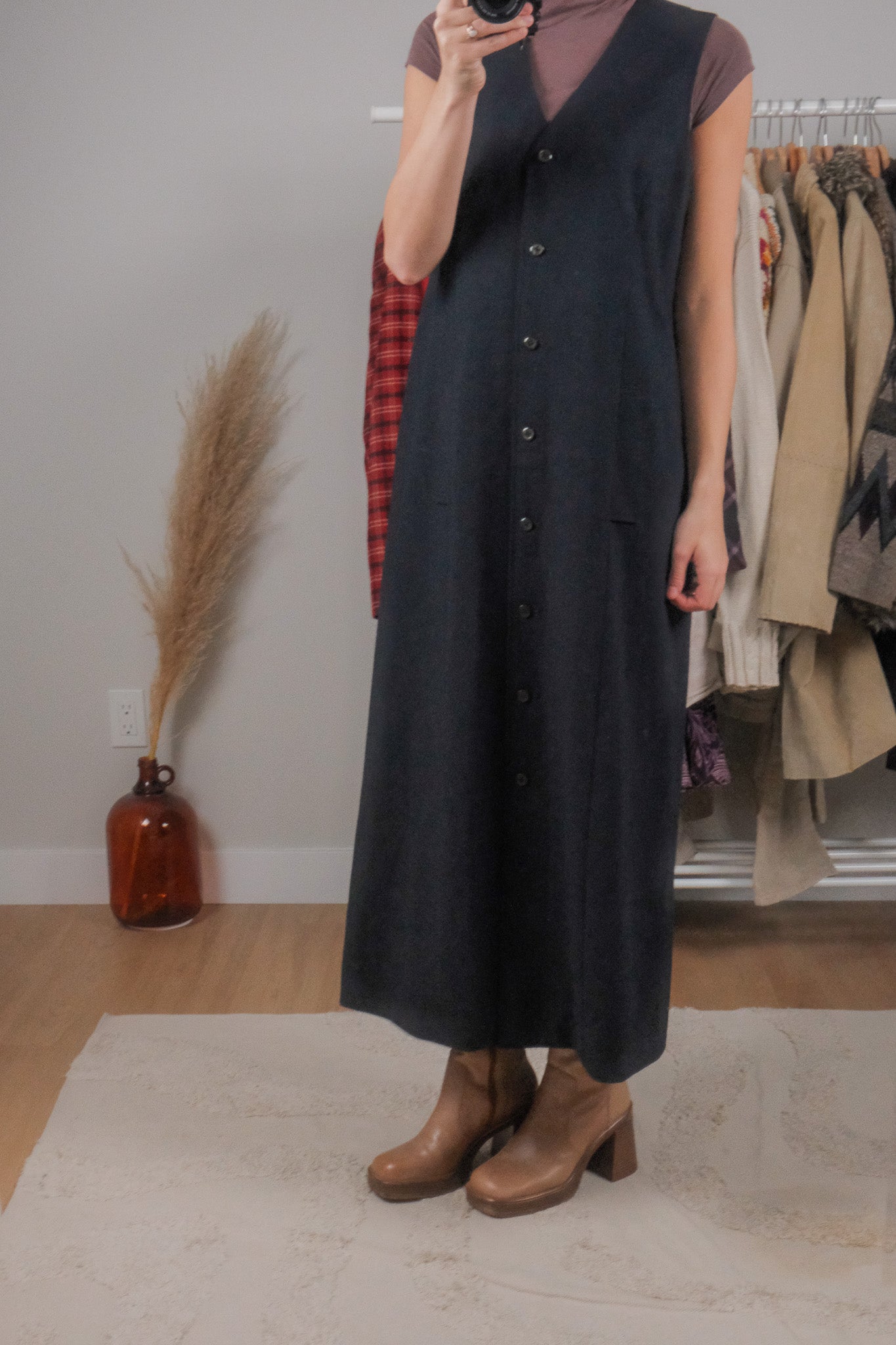 Vintage x Wool Blend Button Maxi Dress (6/8)