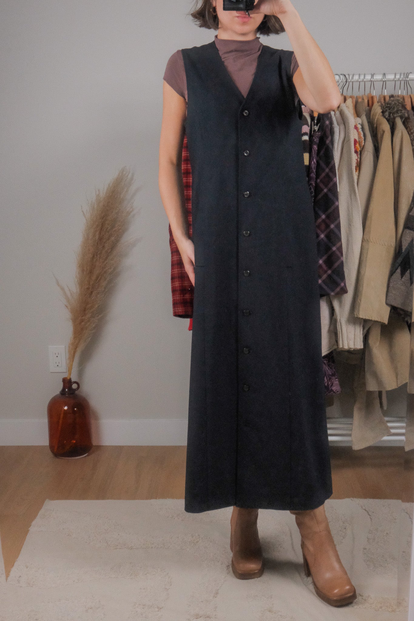 Vintage x Wool Blend Button Maxi Dress (6/8)