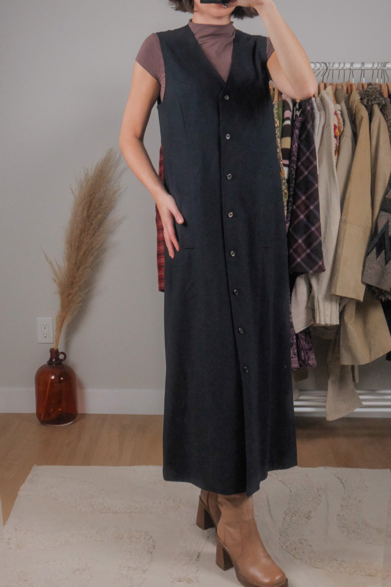 Vintage x Wool Blend Button Maxi Dress (6/8)