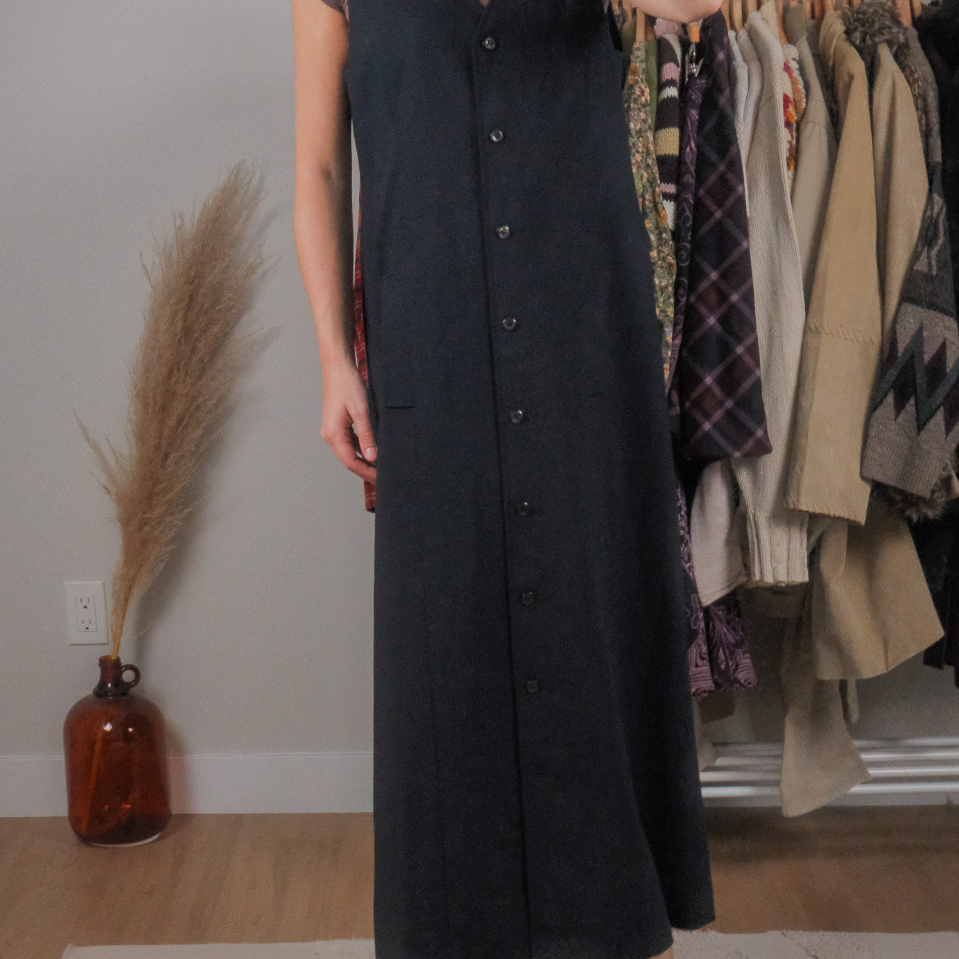 Vintage x Wool Blend Button Maxi Dress (6/8)