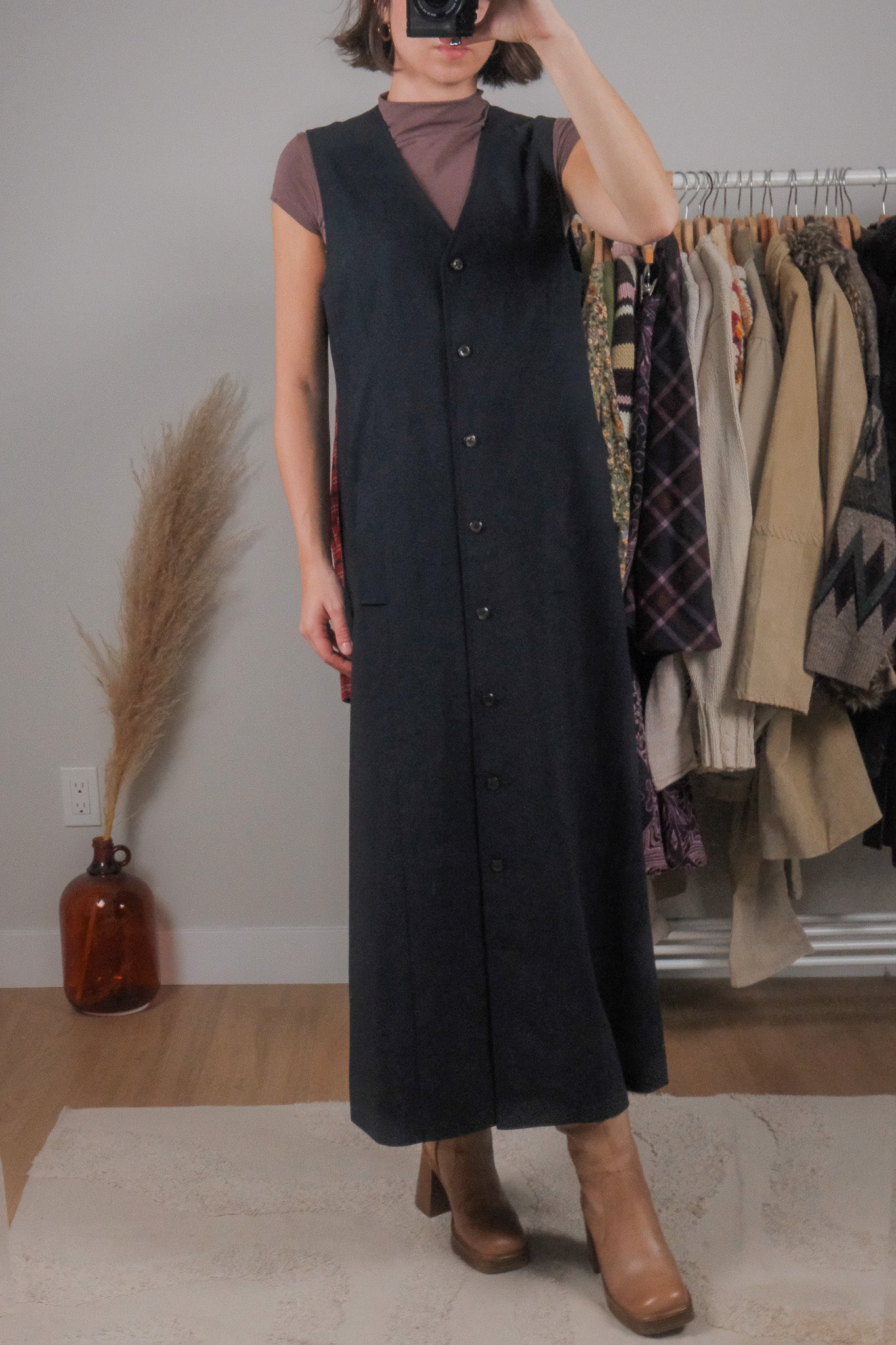 Vintage x Wool Blend Button Maxi Dress (6/8)
