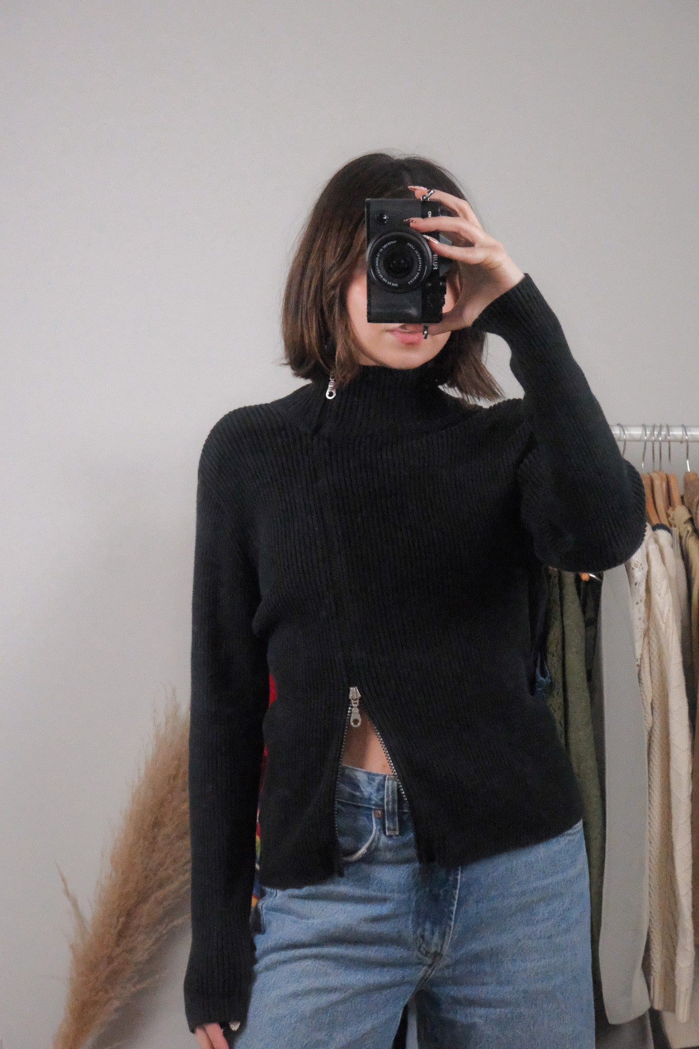 Vintage x Cotton Asymmetrical Ribbed Zip UP (M)
