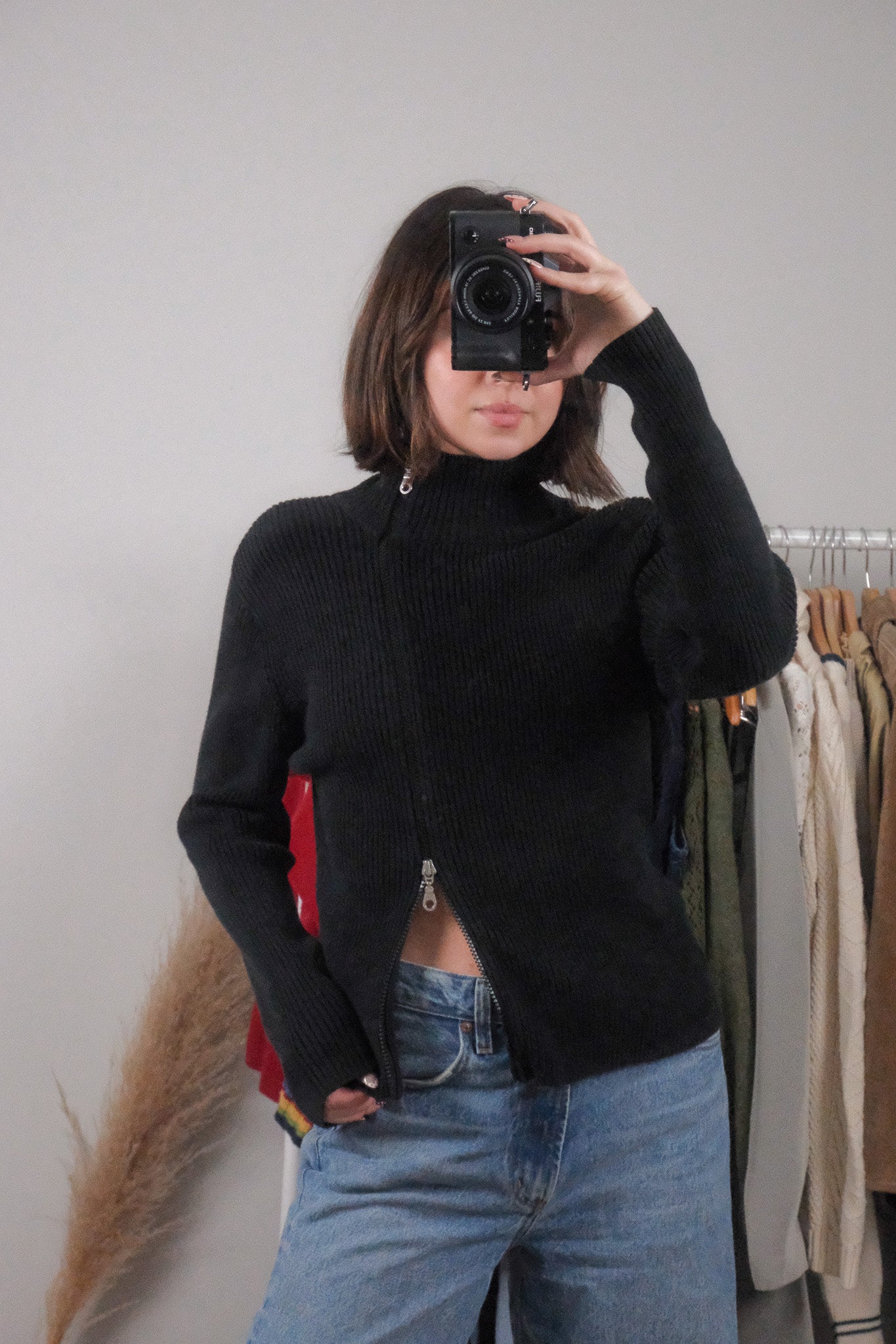 Vintage x Cotton Asymmetrical Ribbed Zip UP (M)