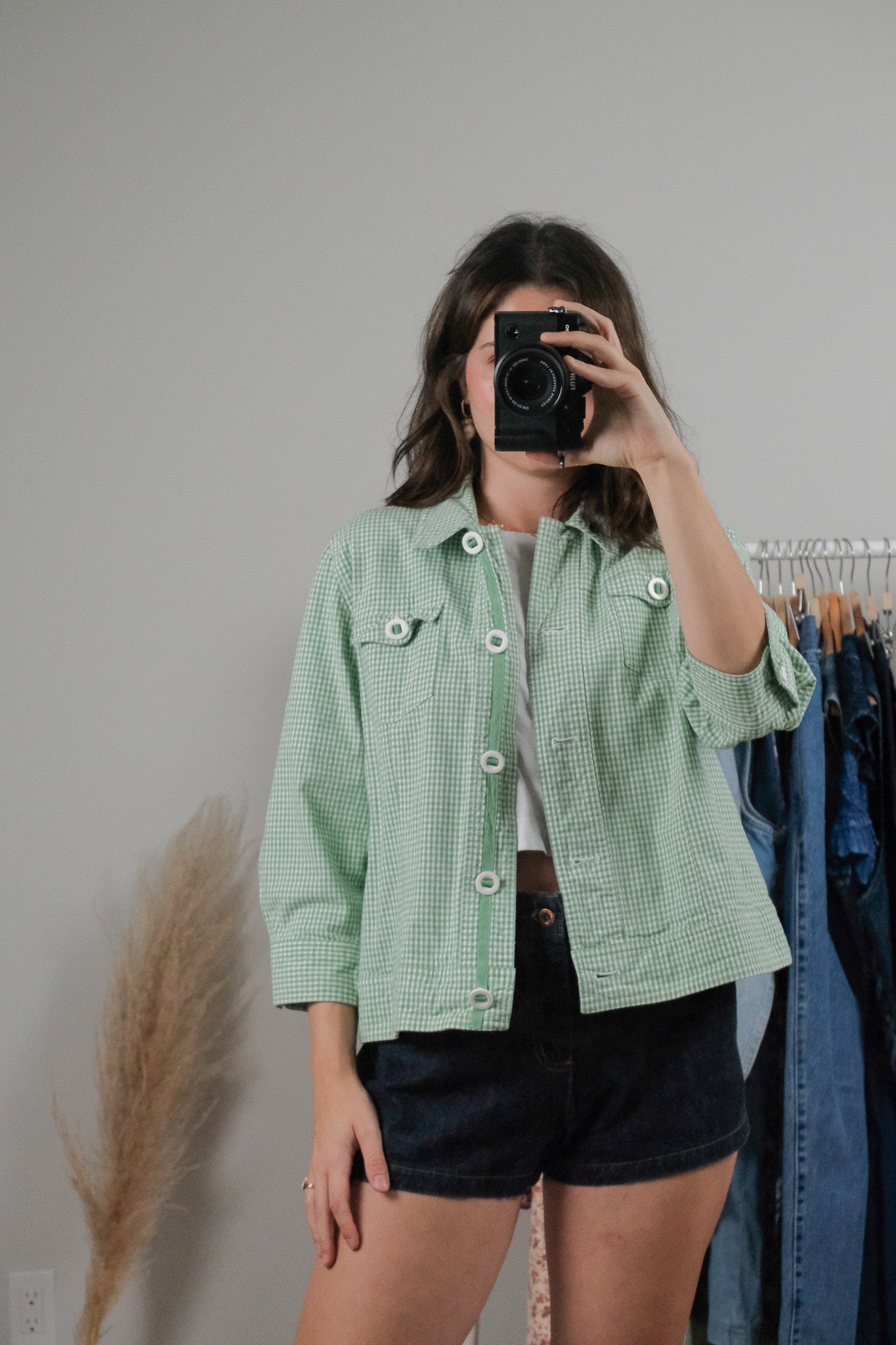 Vintage x Gingham 3/4 Sleeve Jacket (S/M)