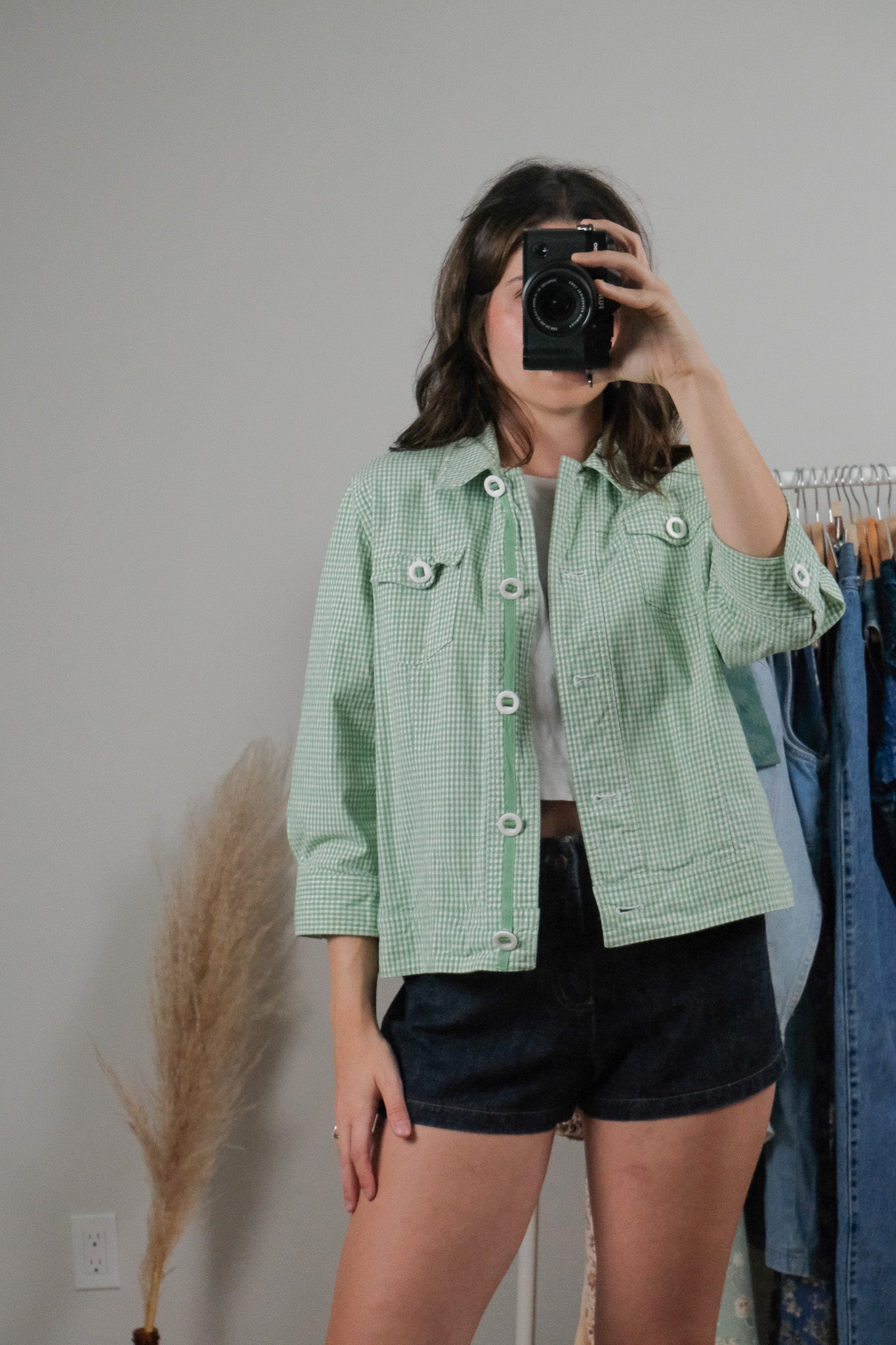 Vintage x Gingham 3/4 Sleeve Jacket (S/M)