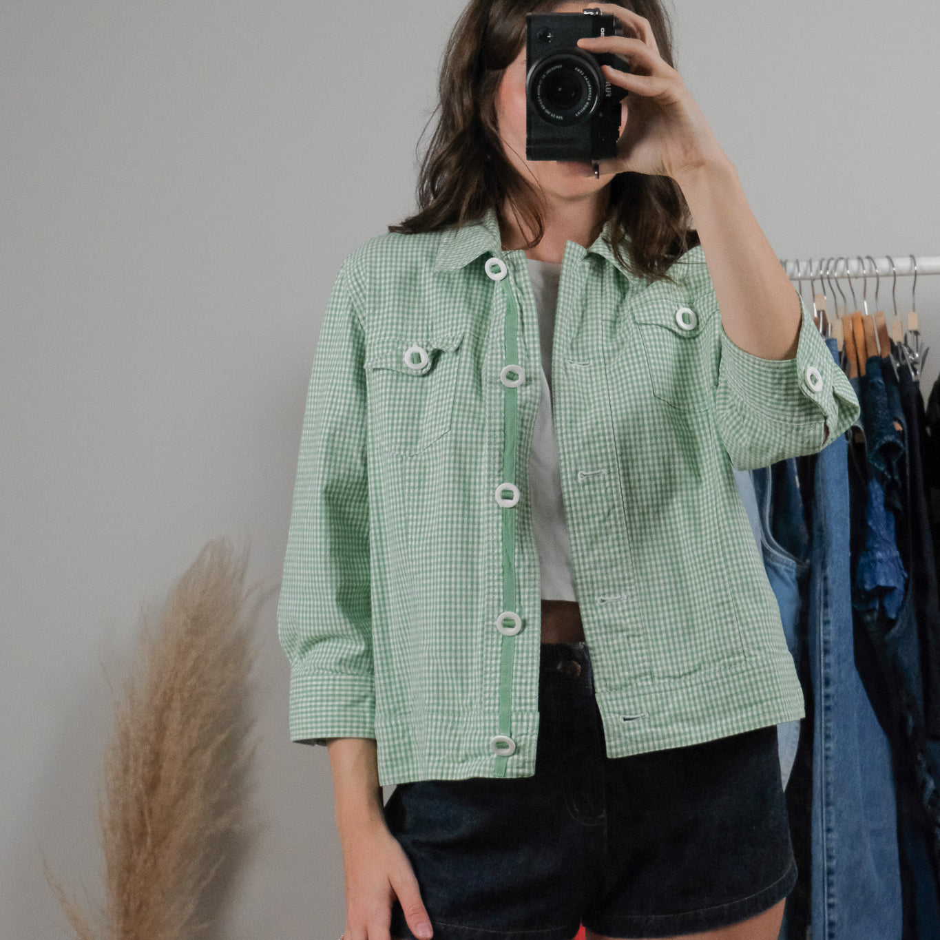Vintage x Gingham 3/4 Sleeve Jacket (S/M)