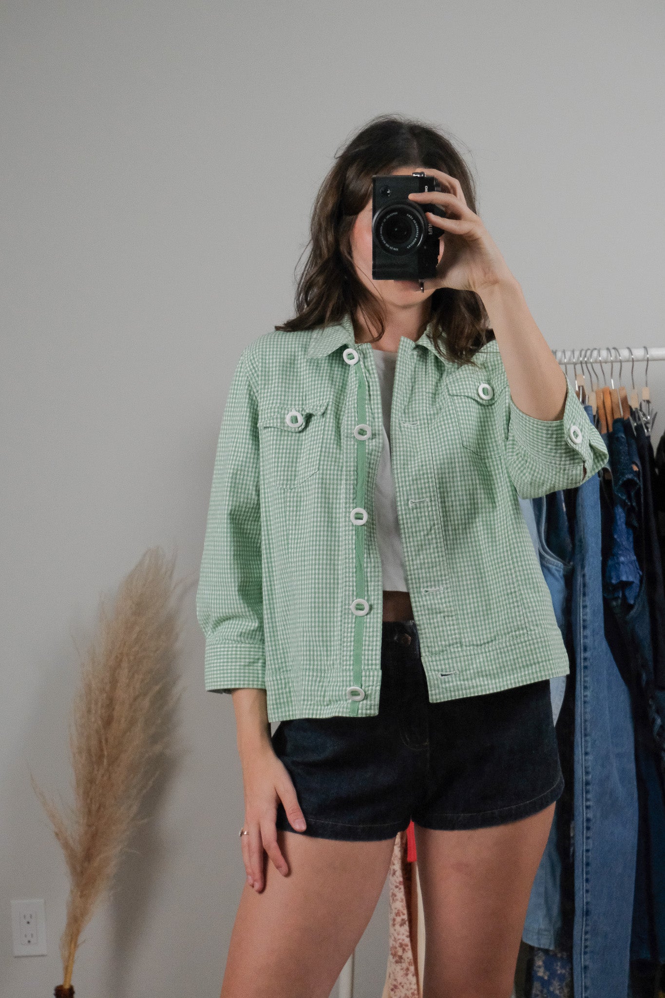 Vintage x Gingham 3/4 Sleeve Jacket (S/M)