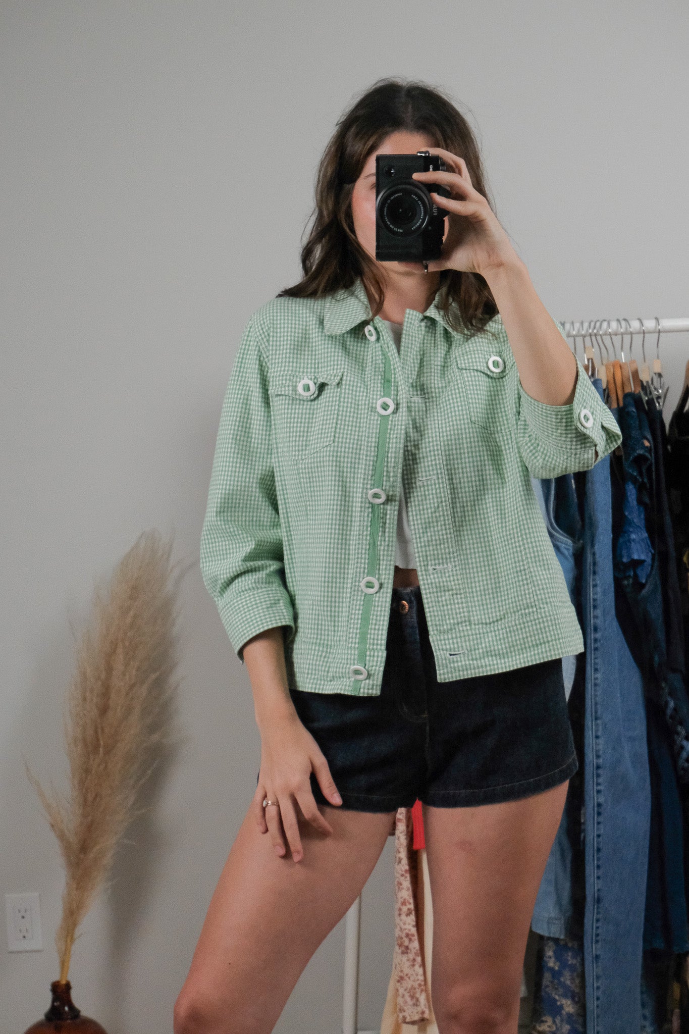 Vintage x Gingham 3/4 Sleeve Jacket (S/M)