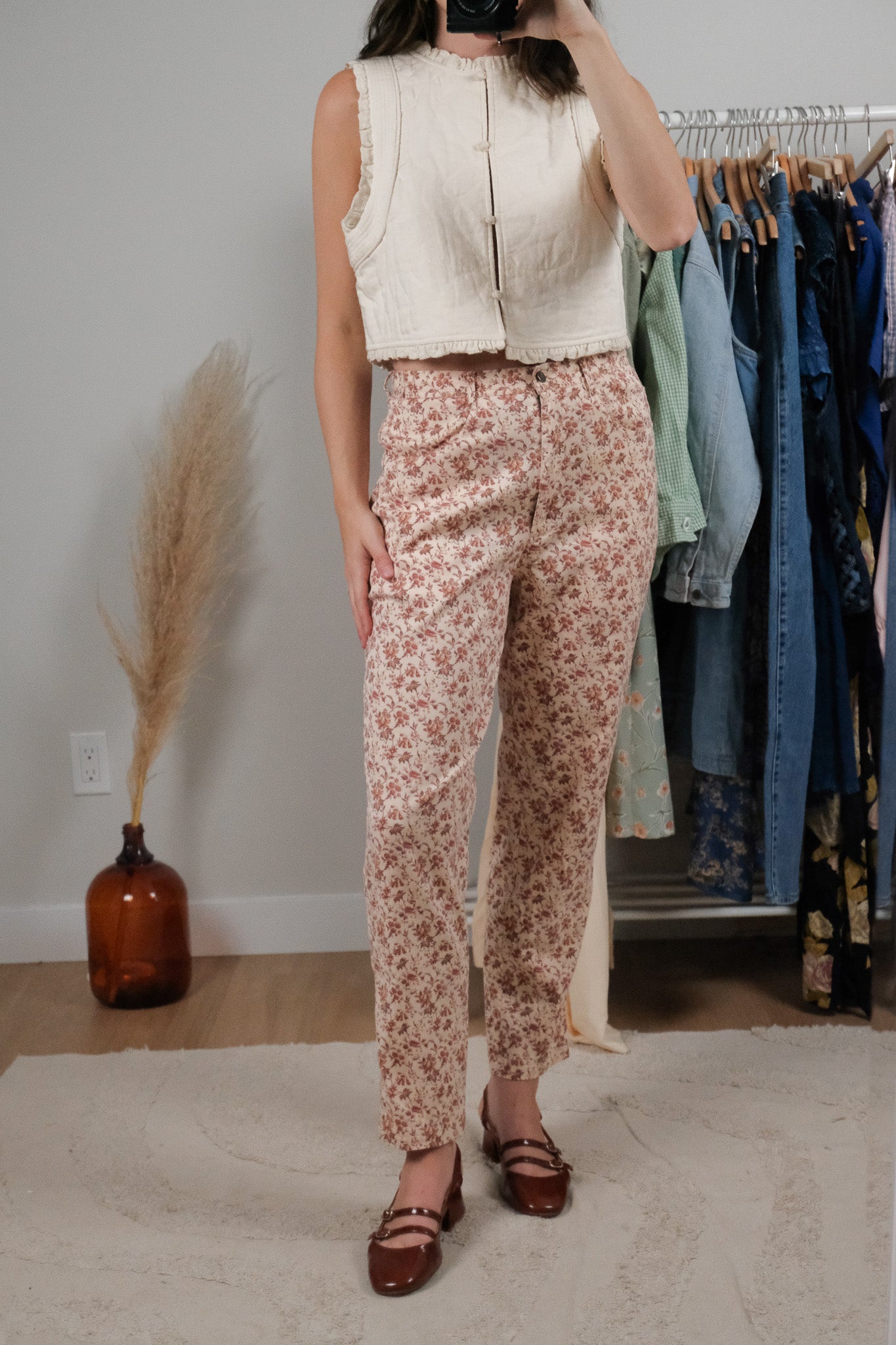 パンツ 80s dead stock flower pattern pants Size L, Vintage Jams World Wildly Floral Print Pants , 34-36
