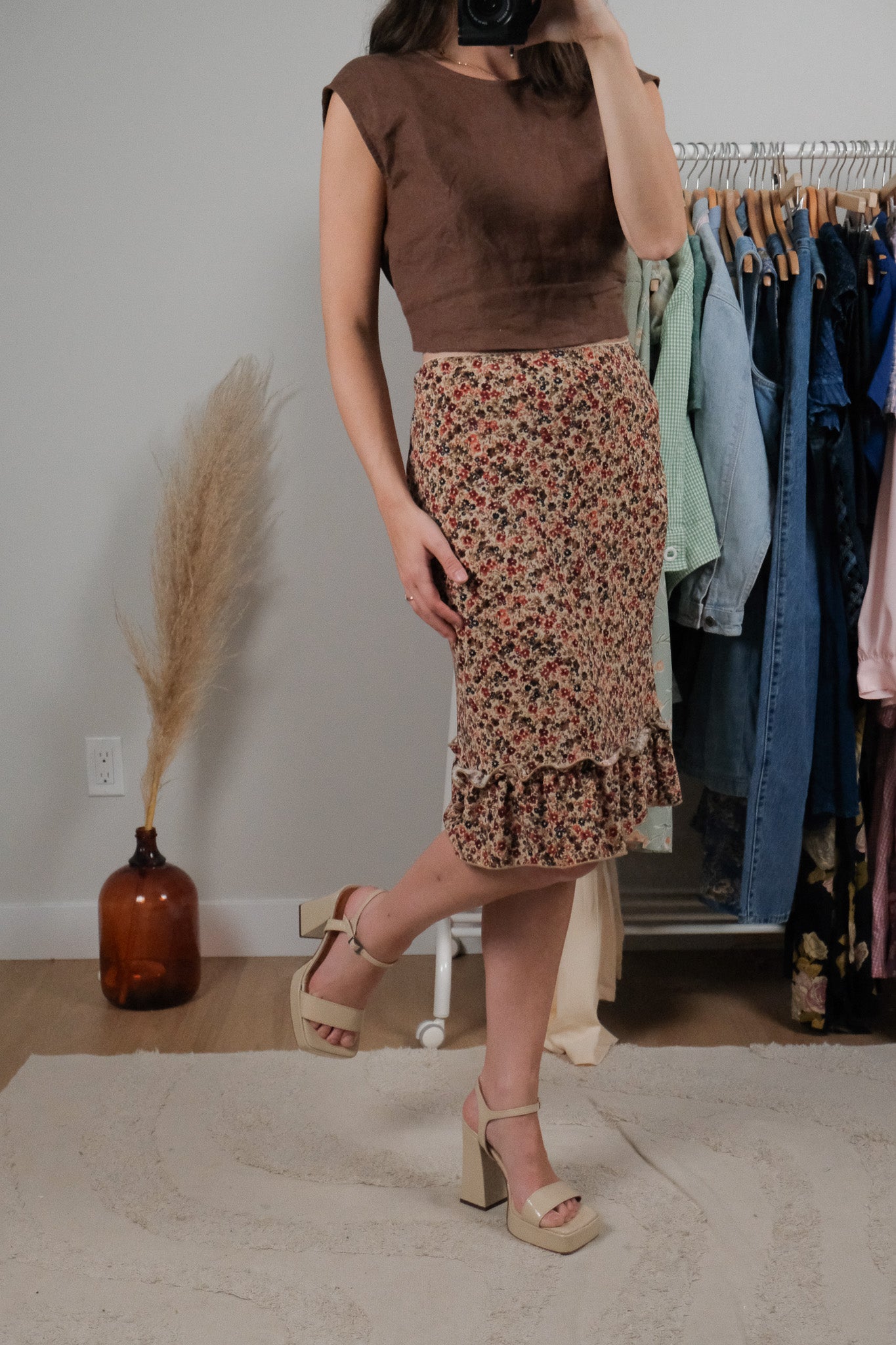 Made in USA x Vintage x Floral Midi Skrit (6)