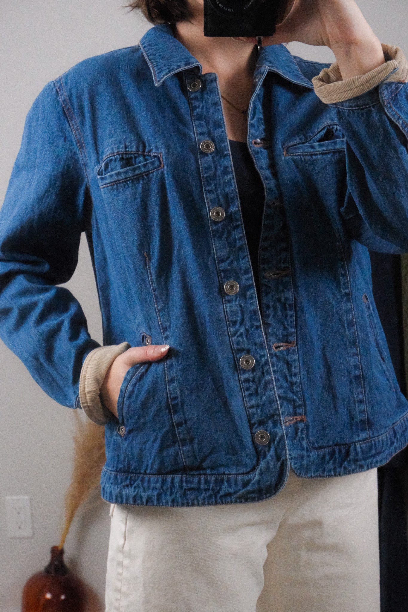 Vintage x Corduroy Trim Denim Chore Coat (M)