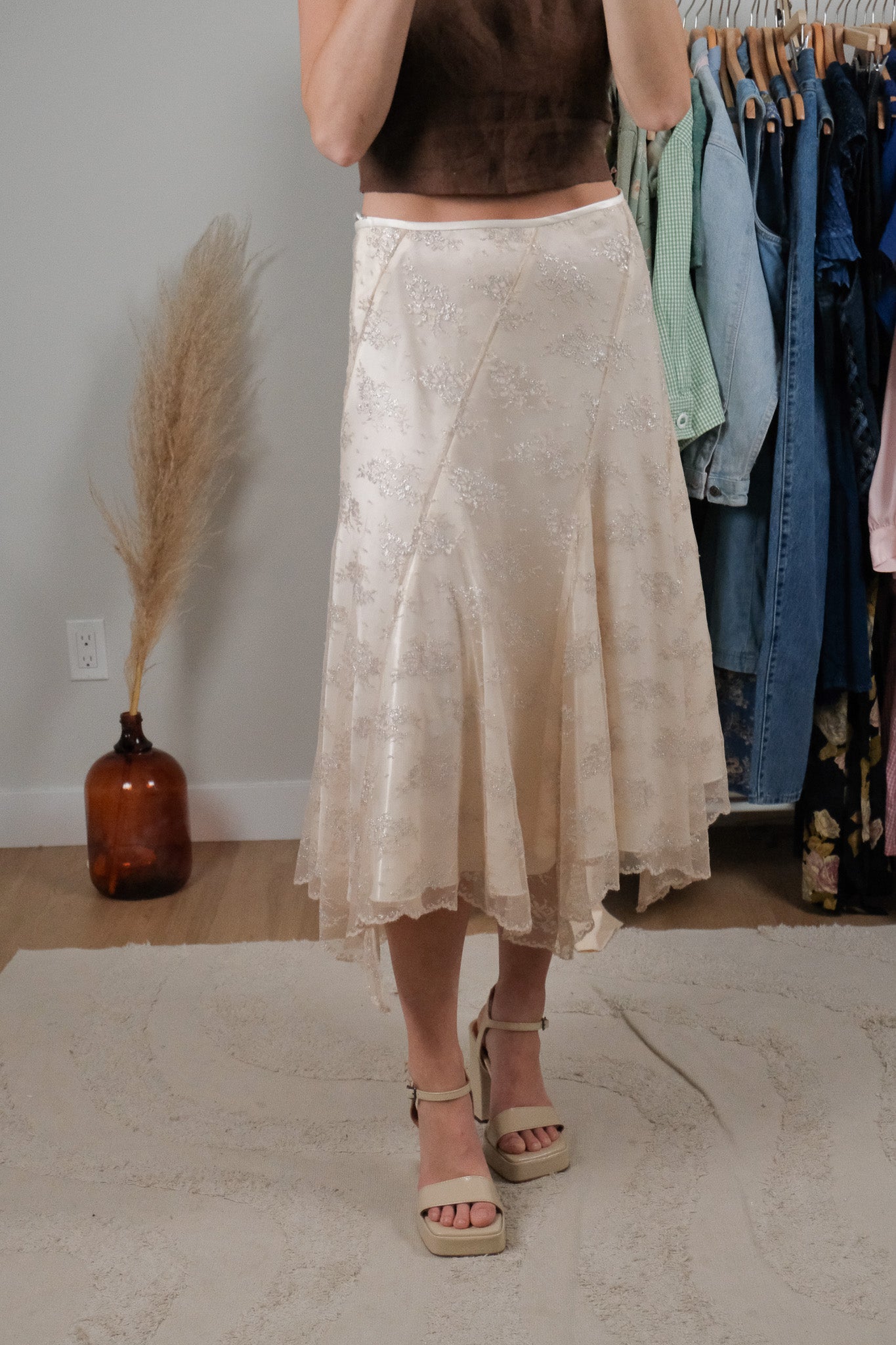 Vintage x Metallic Lace Midi Skirt (10)