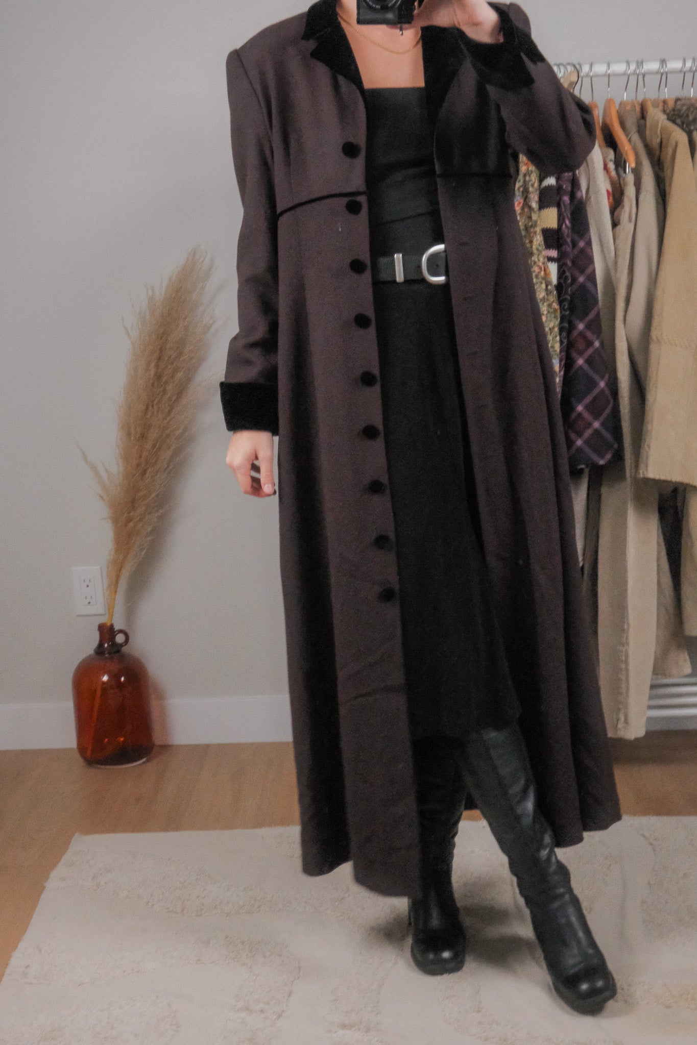 Made in USA x Vintage x Wool & Velvet Trim Long Jacket (4-8)