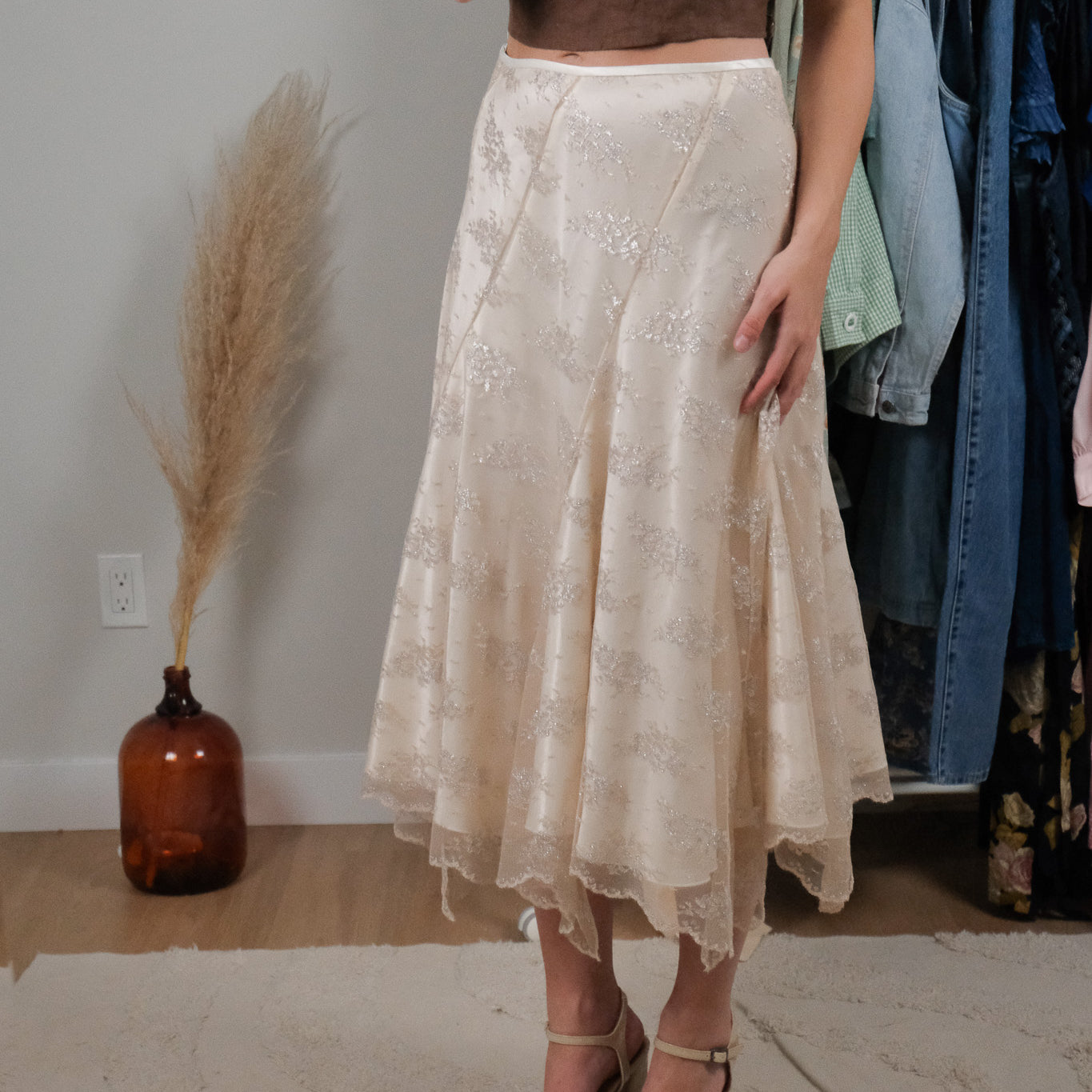 Vintage x Metallic Lace Midi Skirt (10)