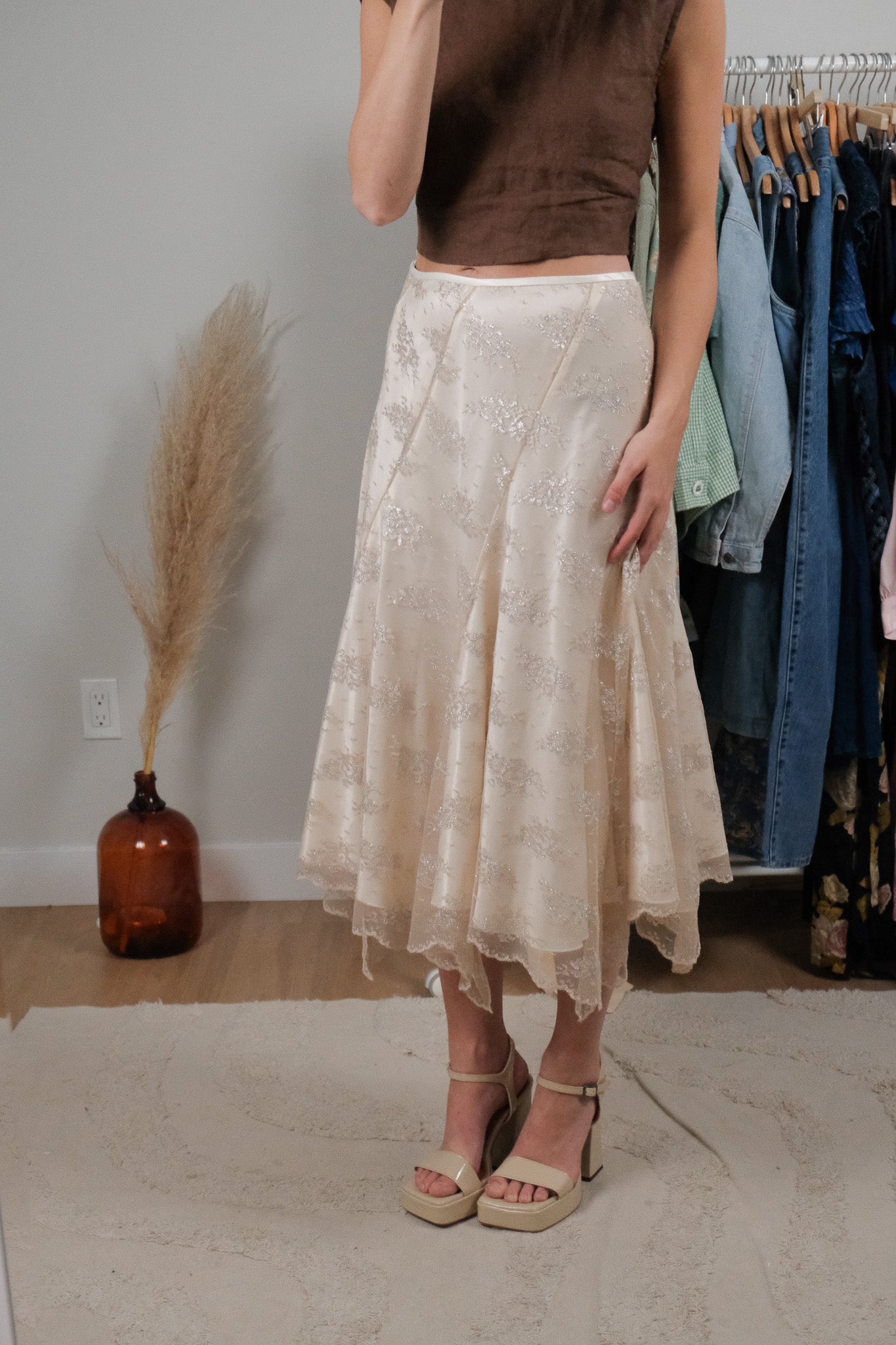 Vintage x Metallic Lace Midi Skirt (10)