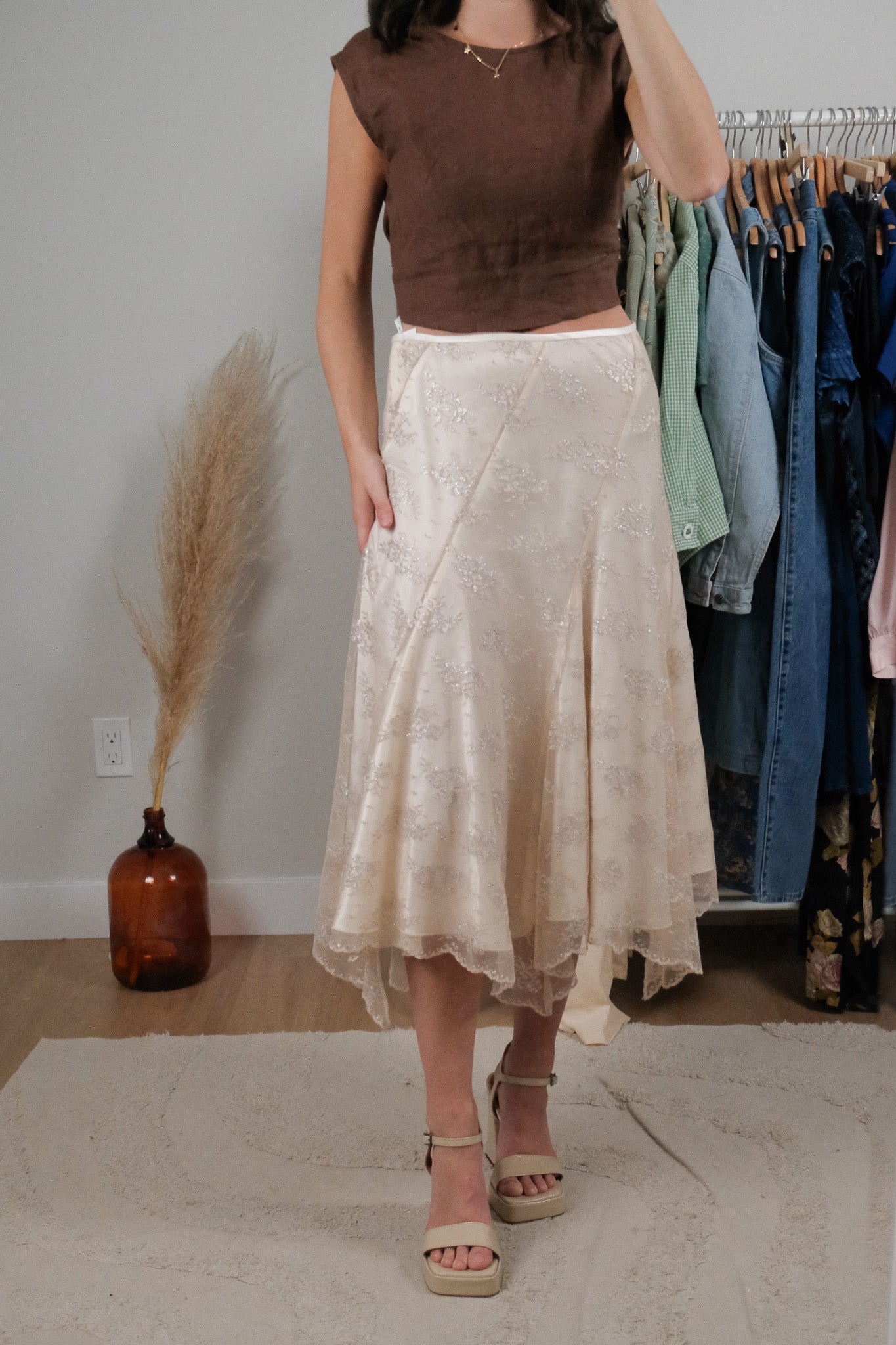Vintage x Metallic Lace Midi Skirt (10)