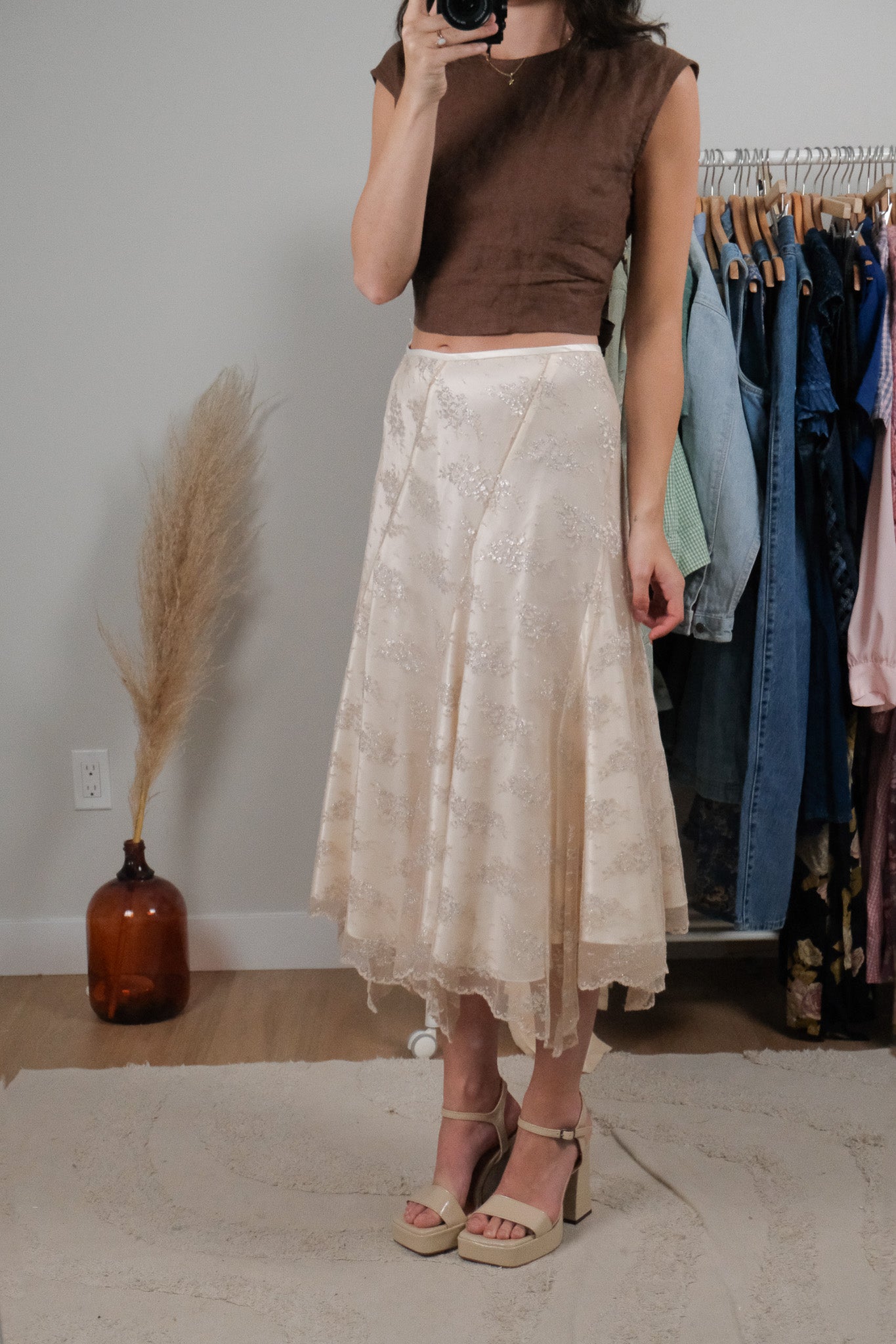 Vintage x Metallic Lace Midi Skirt (10)
