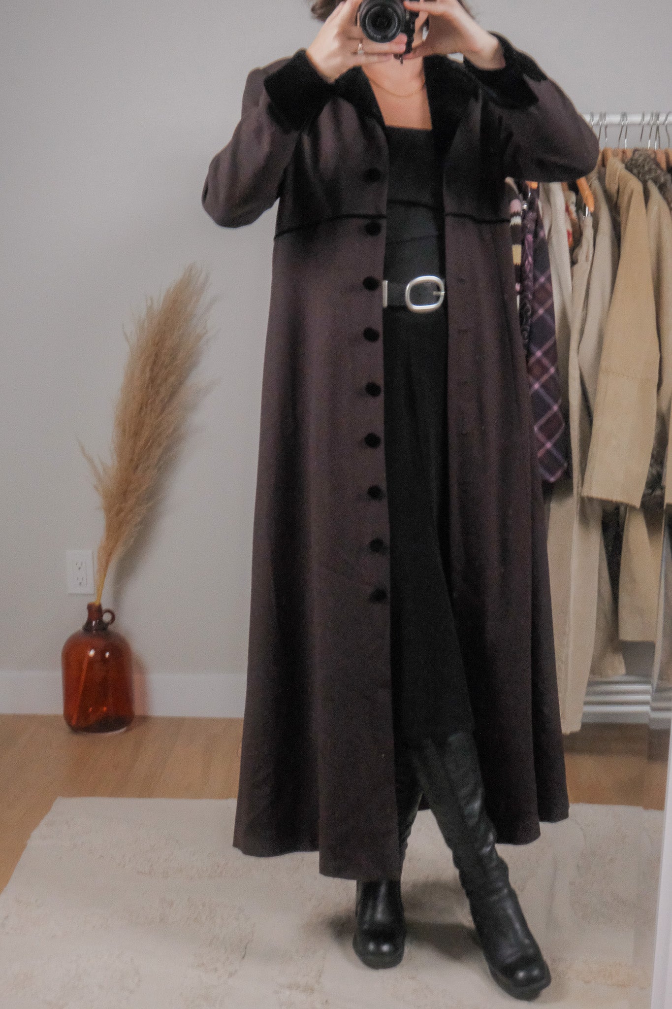 Made in USA x Vintage x Wool & Velvet Trim Long Jacket (4-8)