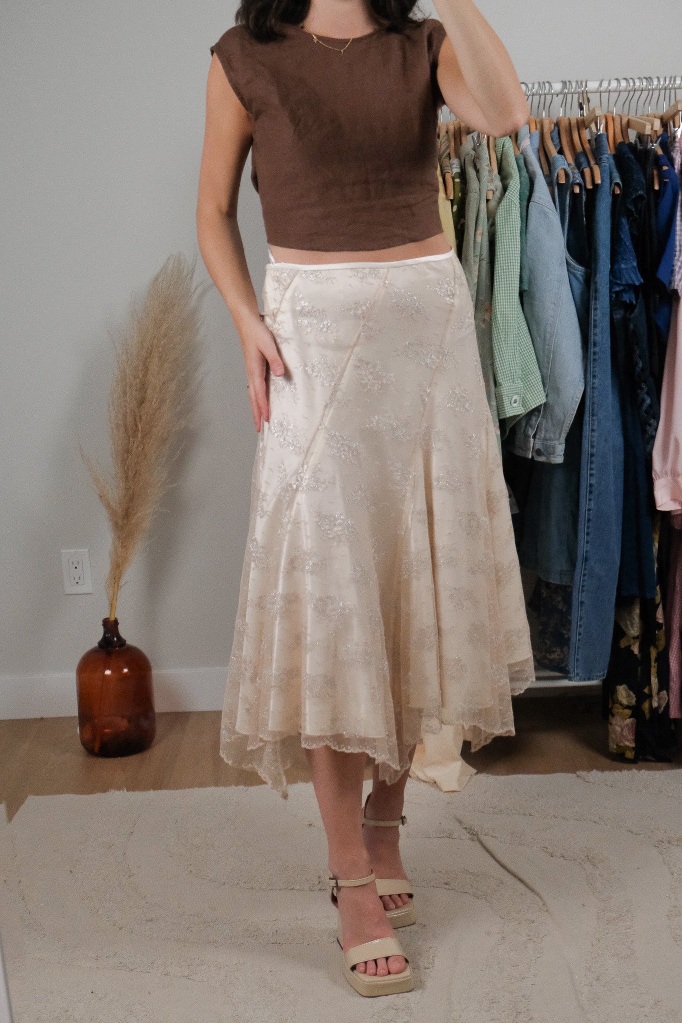 Vintage x Metallic Lace Midi Skirt (10)