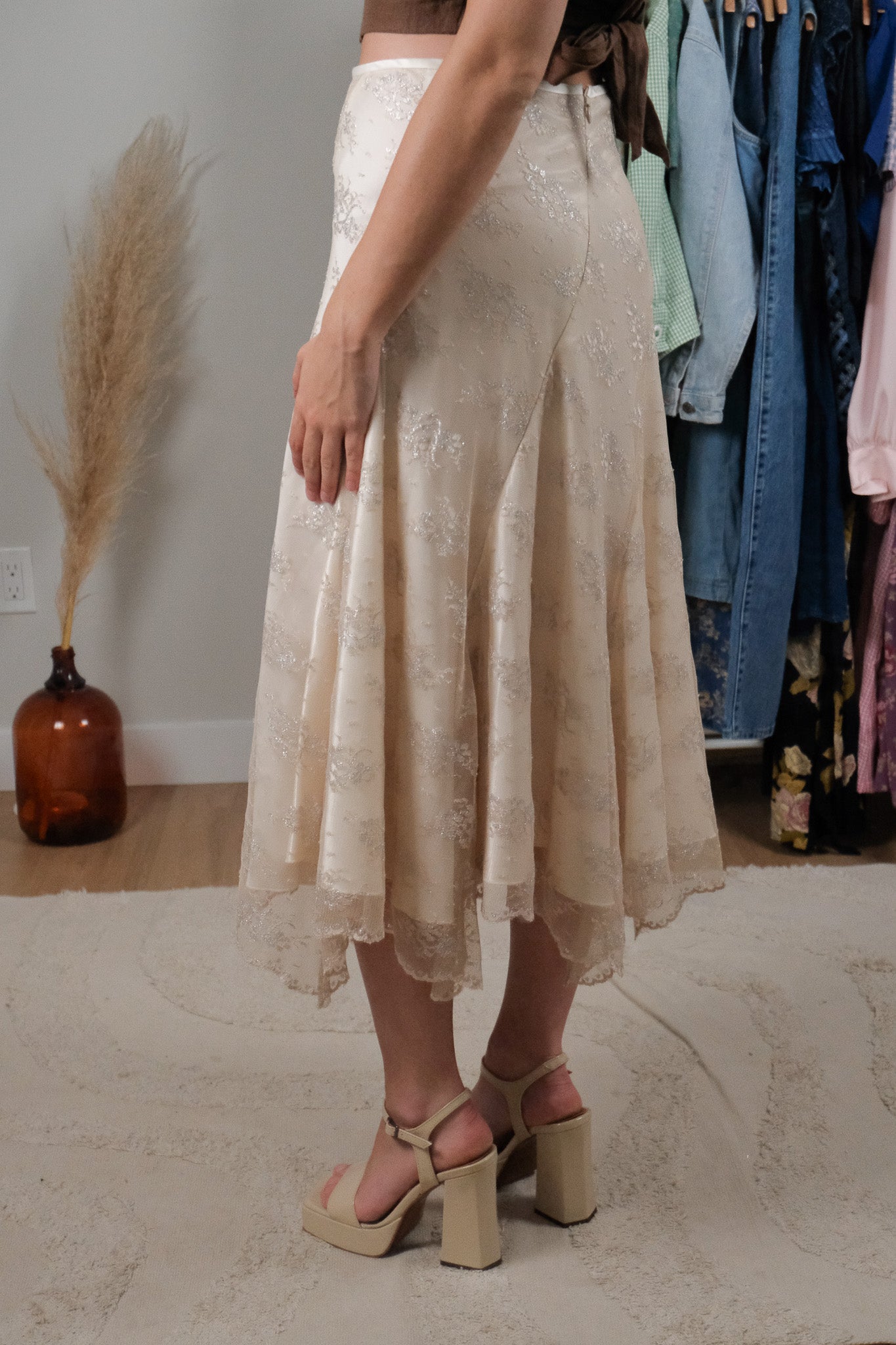 Vintage x Metallic Lace Midi Skirt (10)