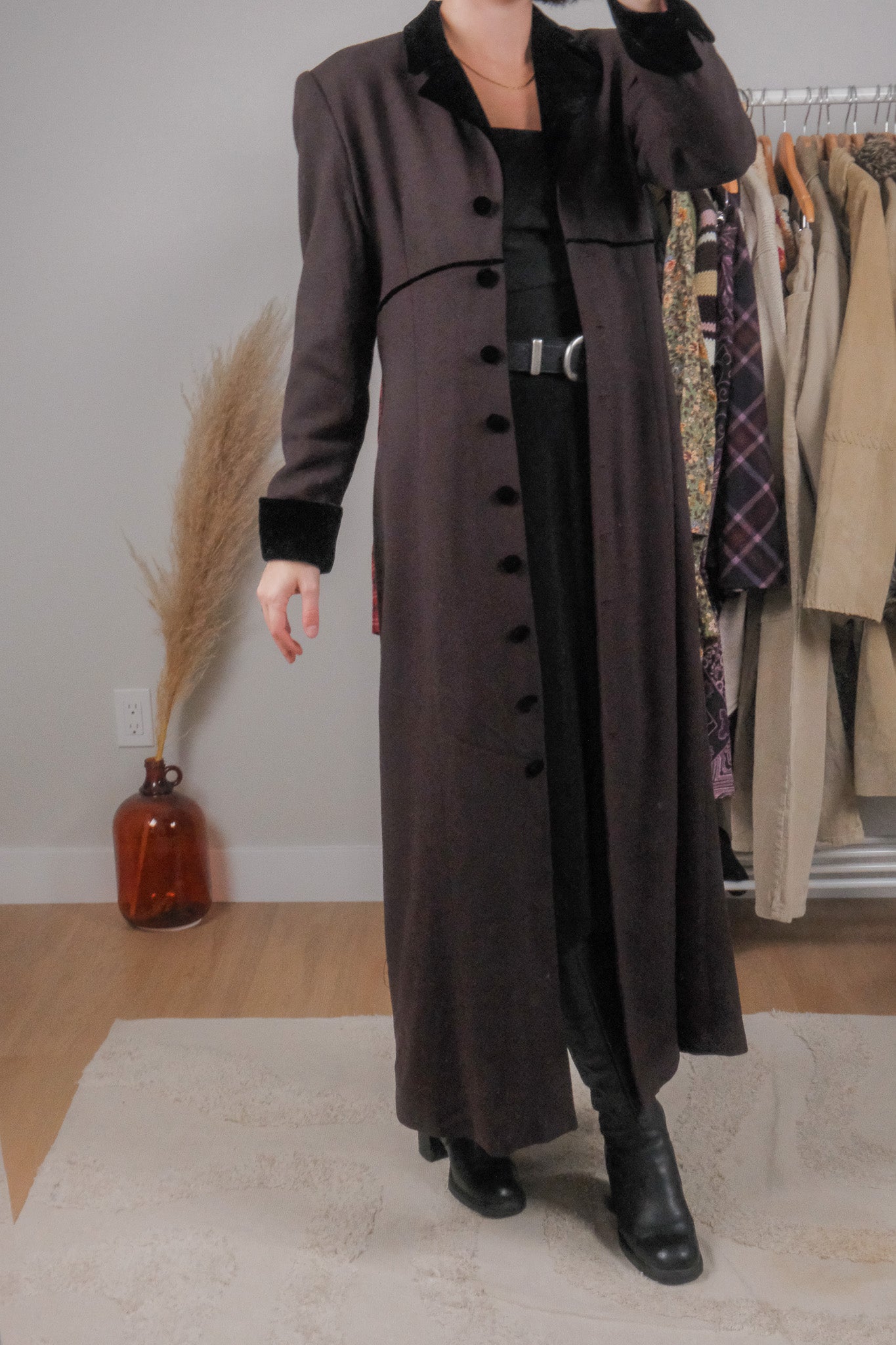 Made in USA x Vintage x Wool & Velvet Trim Long Jacket (4-8)