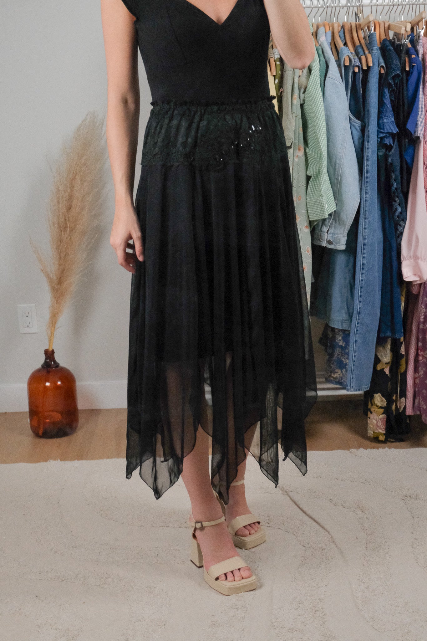 Vintage x Mesh Beaded/Sequin Midi Skirt (4/6)