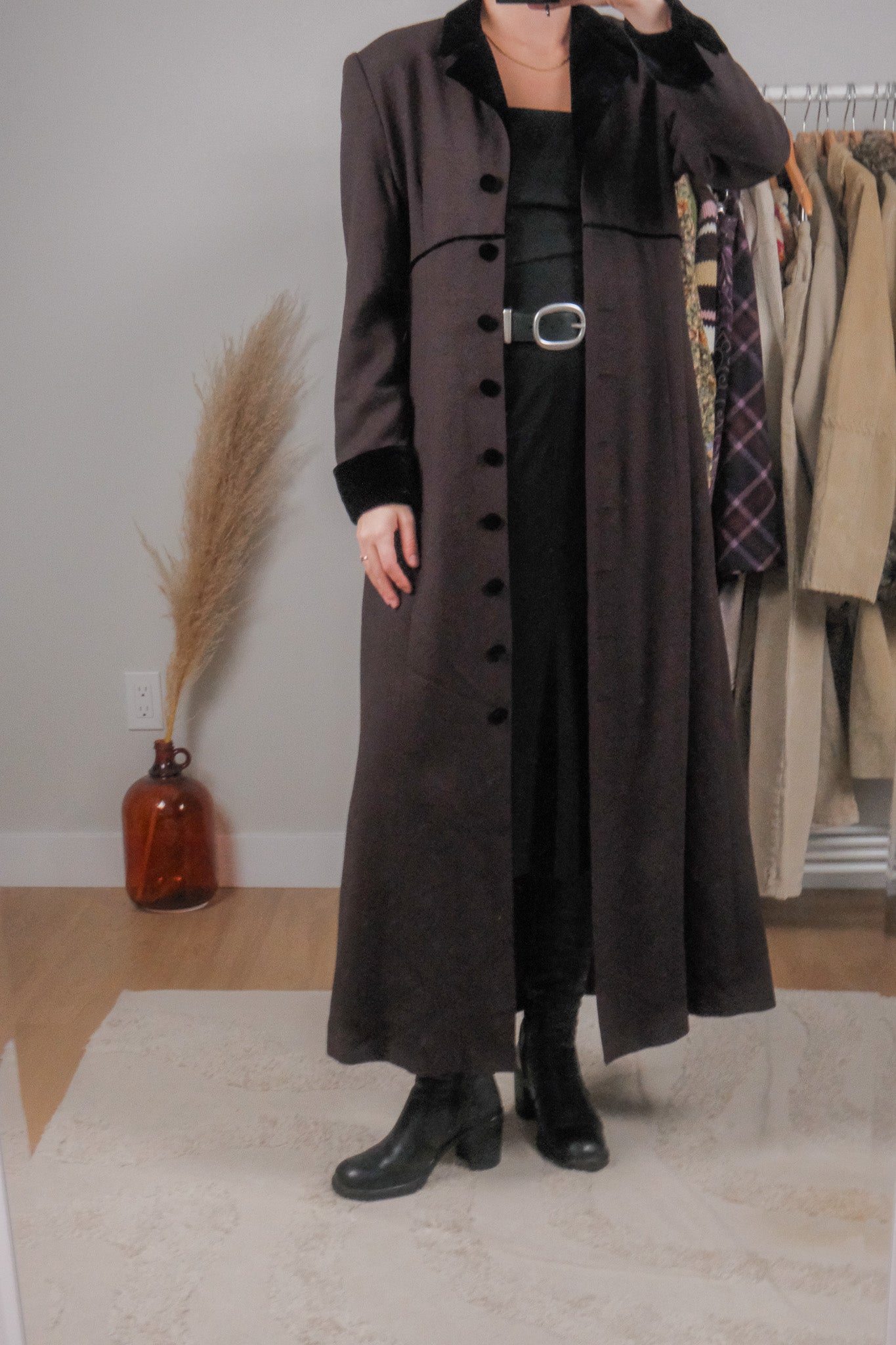 Made in USA x Vintage x Wool & Velvet Trim Long Jacket (4-8)