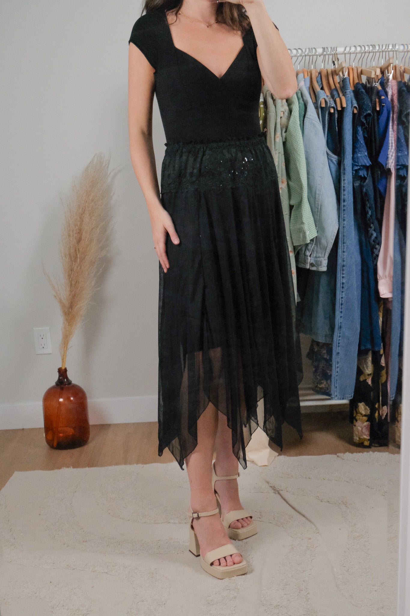 Vintage x Mesh Beaded/Sequin Midi Skirt (4/6)