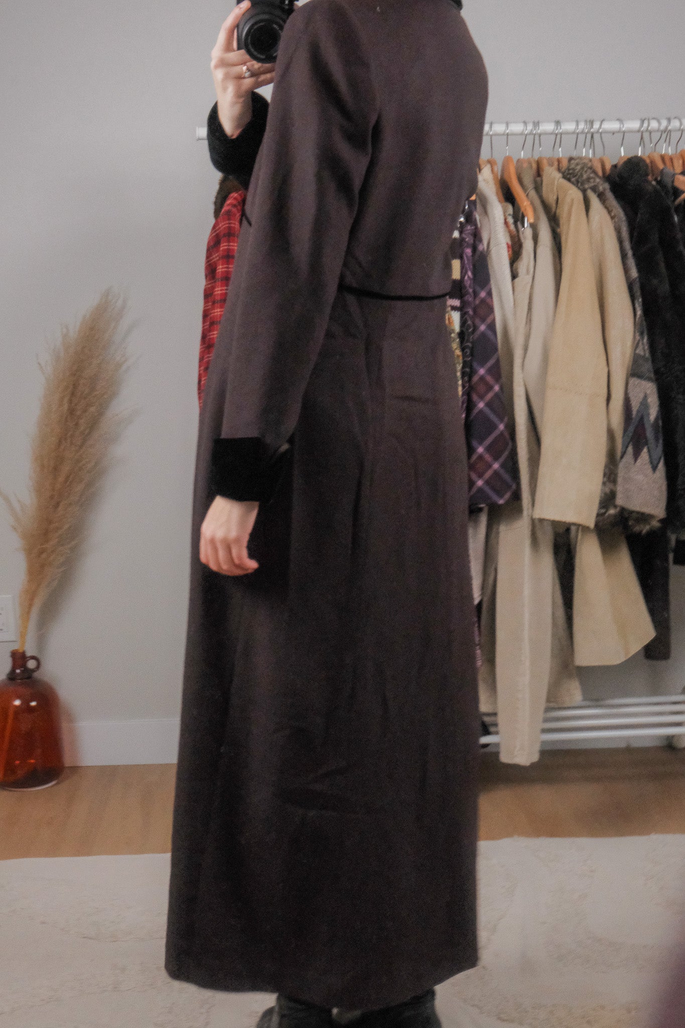 Made in USA x Vintage x Wool & Velvet Trim Long Jacket (4-8)